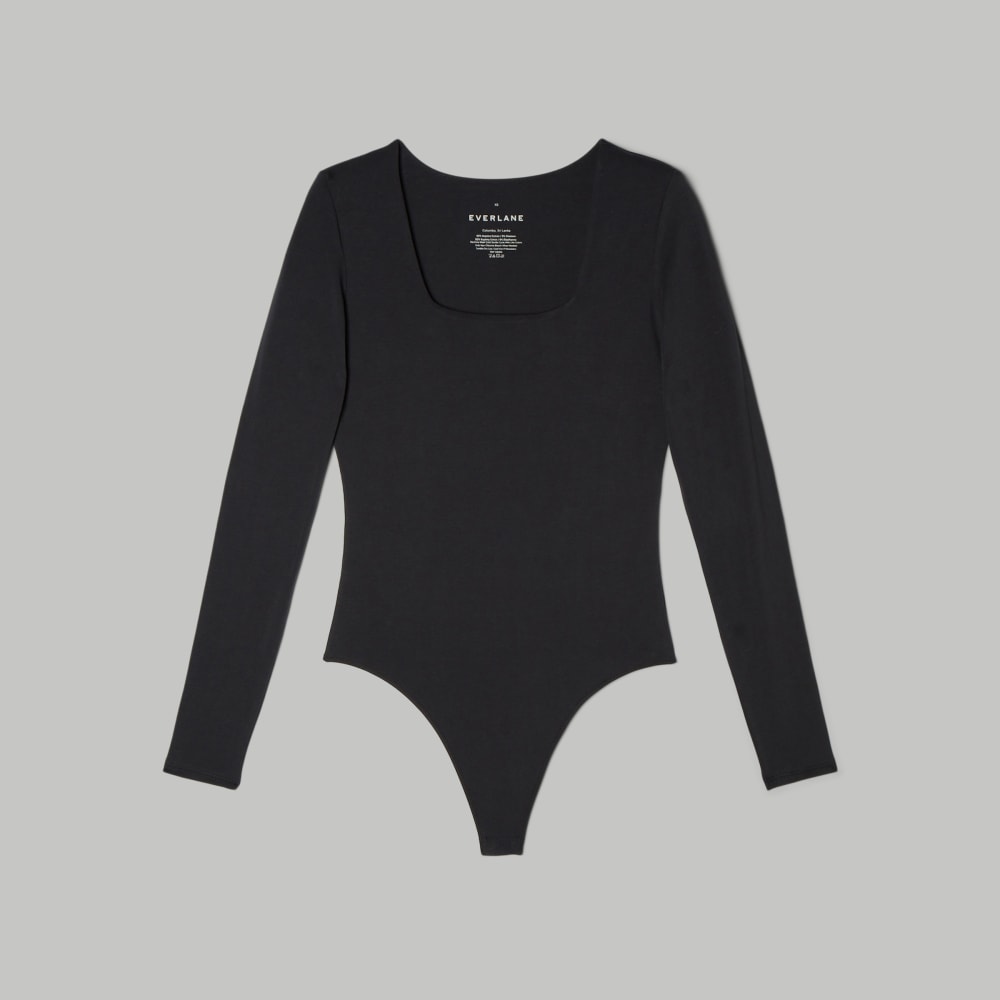 Women's Long Sleeves Square Cut Bodysuit Bodice Tops Tee Shirt - Black