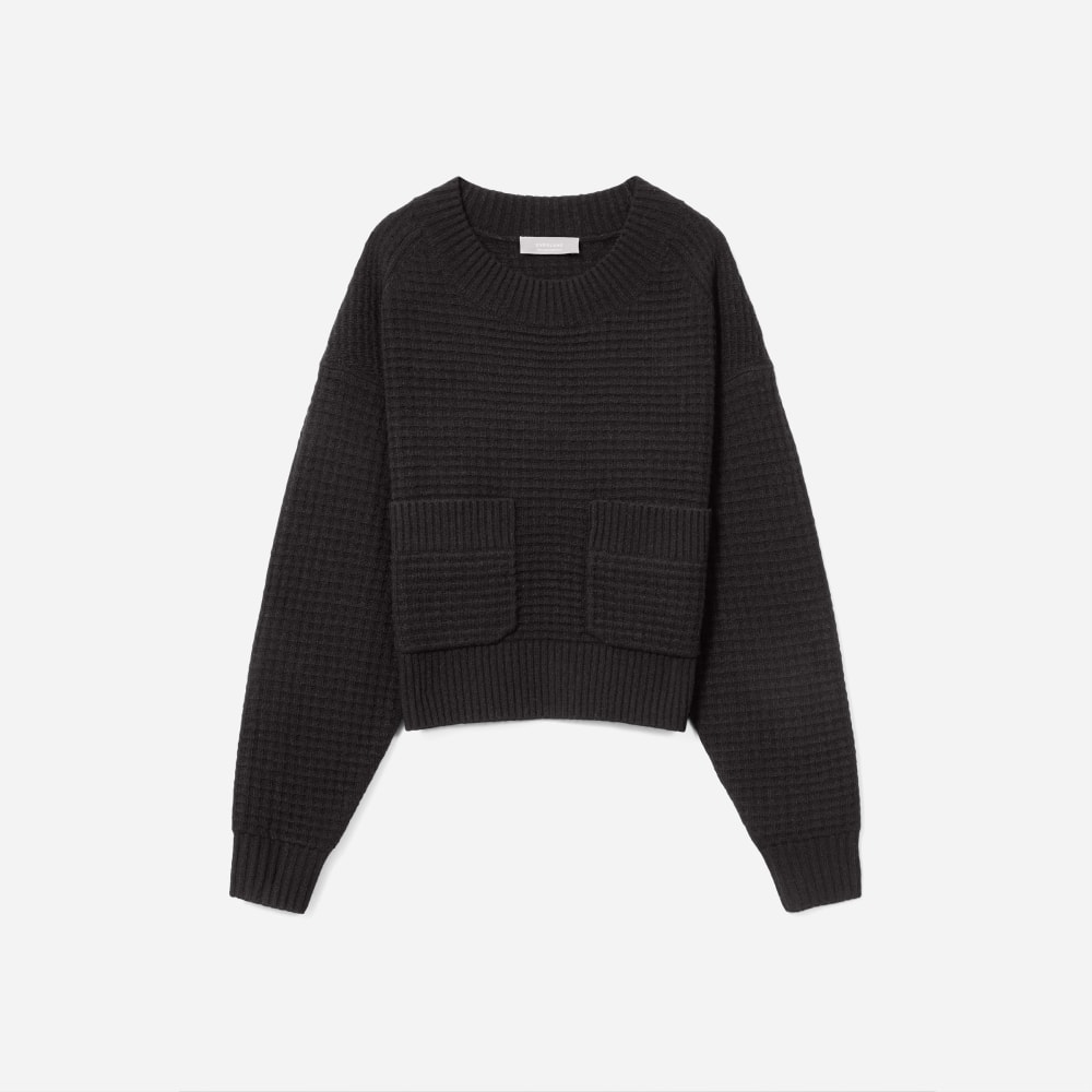 The Belgian Waffle Pocket Pullover in ReCashmere Black Everlane