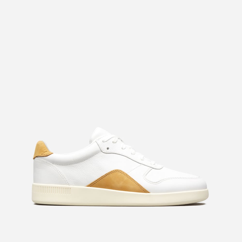 The ReLeather Court Sneaker White Mustard Everlane