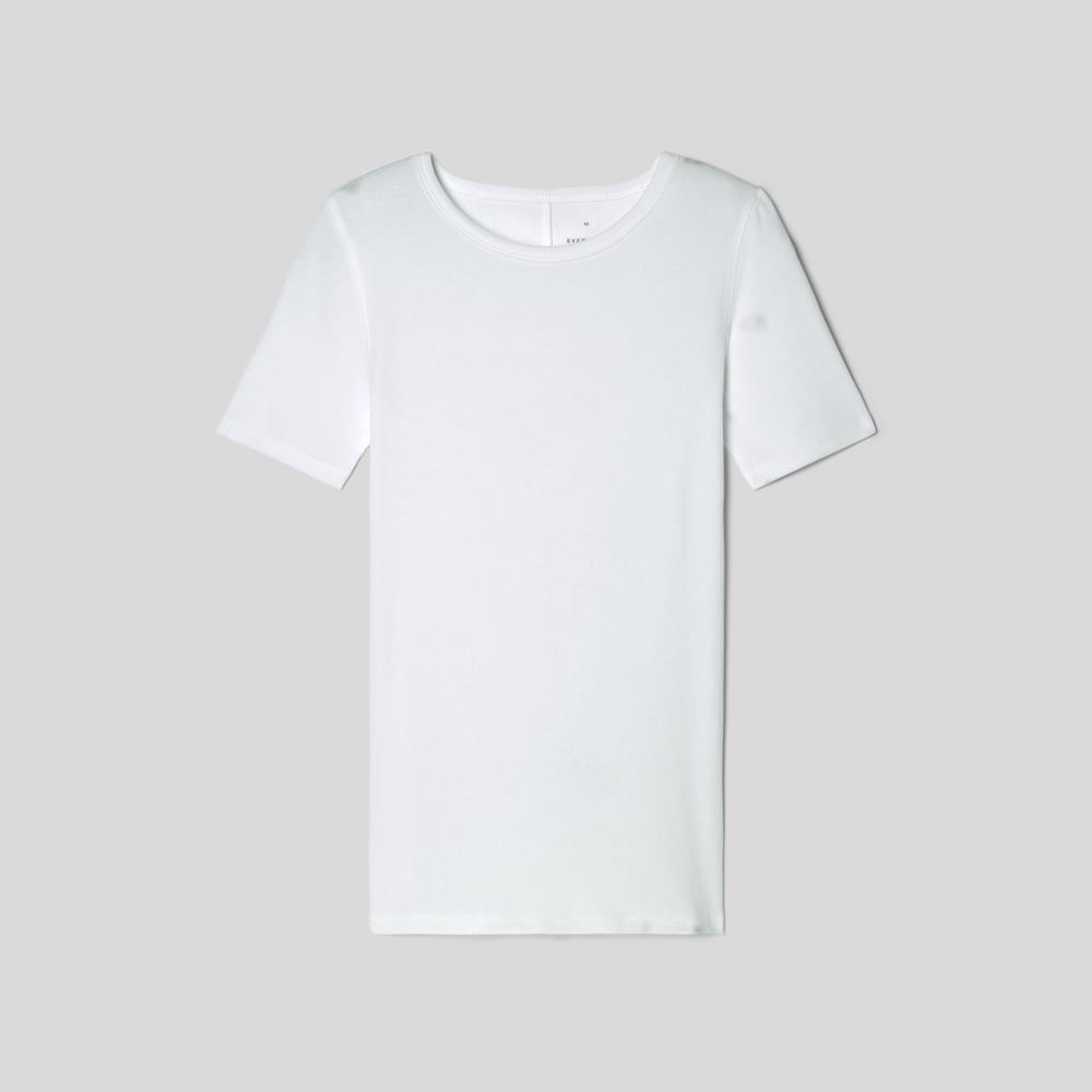 Everlane Women's Supima Micro-Rib Crew Neck T-Shirt in White, Size 2XS