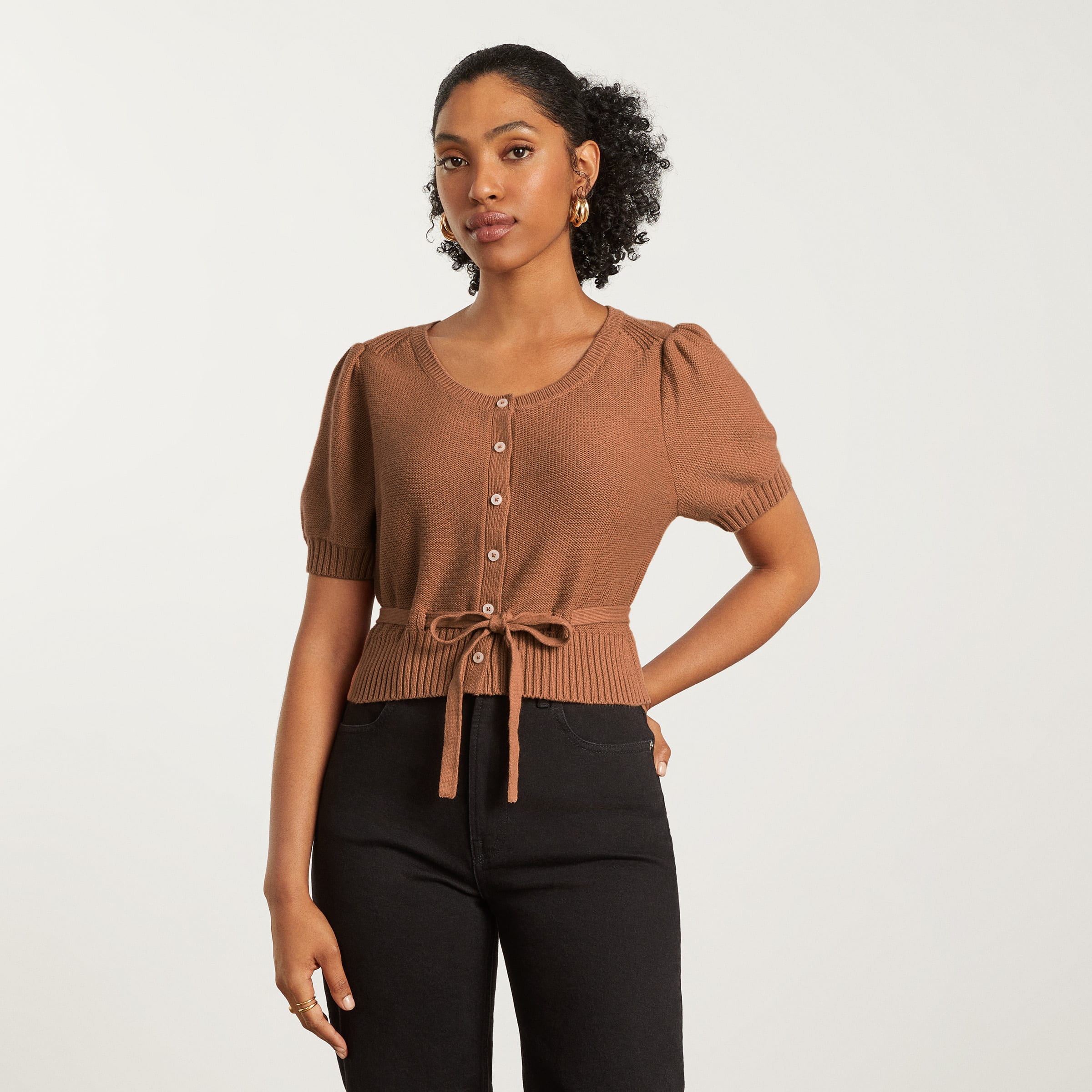Everlane Women's Puff Sleeve Sweater Top in Tawny Brown, Size Extra Small