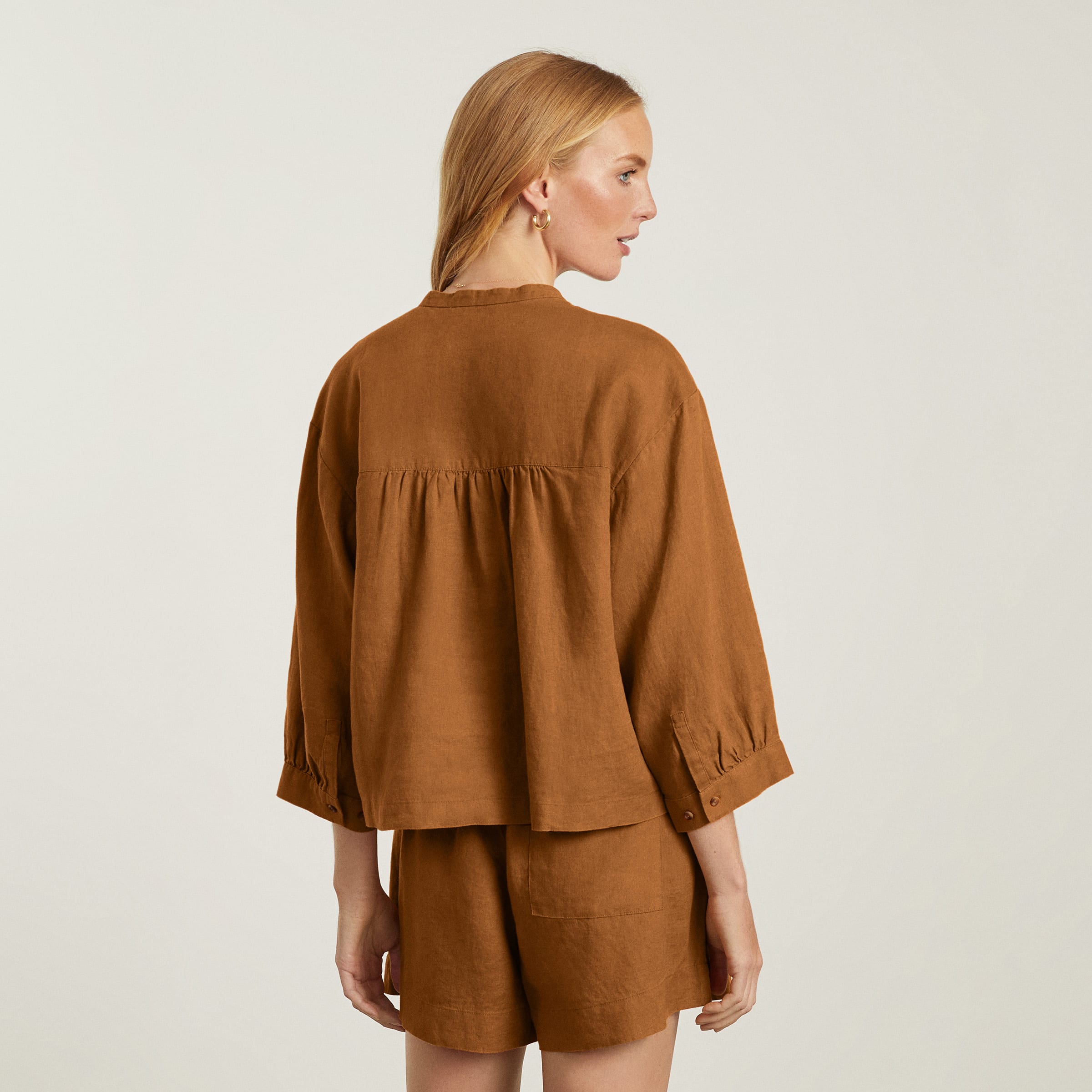 The Linen Billow Blouse Tawny Brown 
