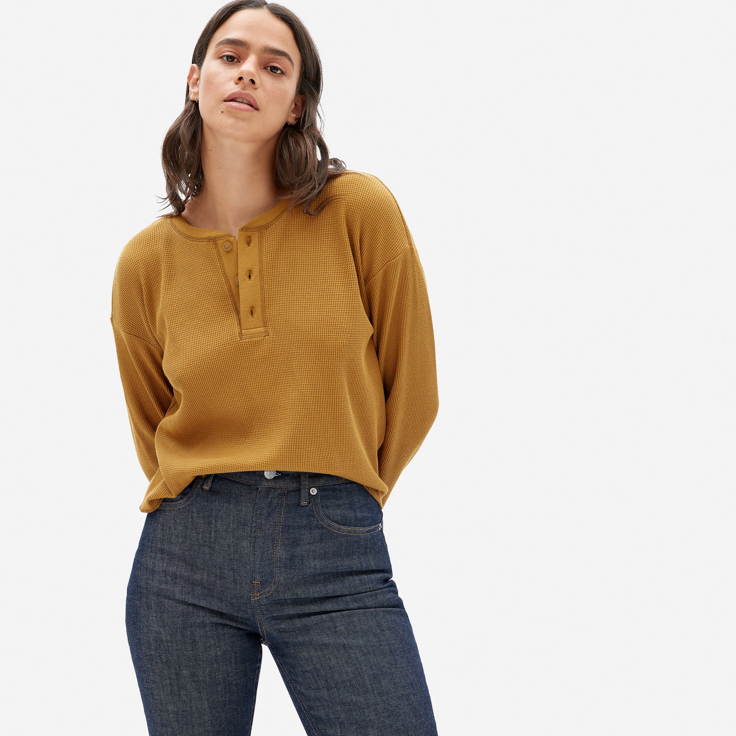 The Organic Cotton Waffle Henley Golden 
