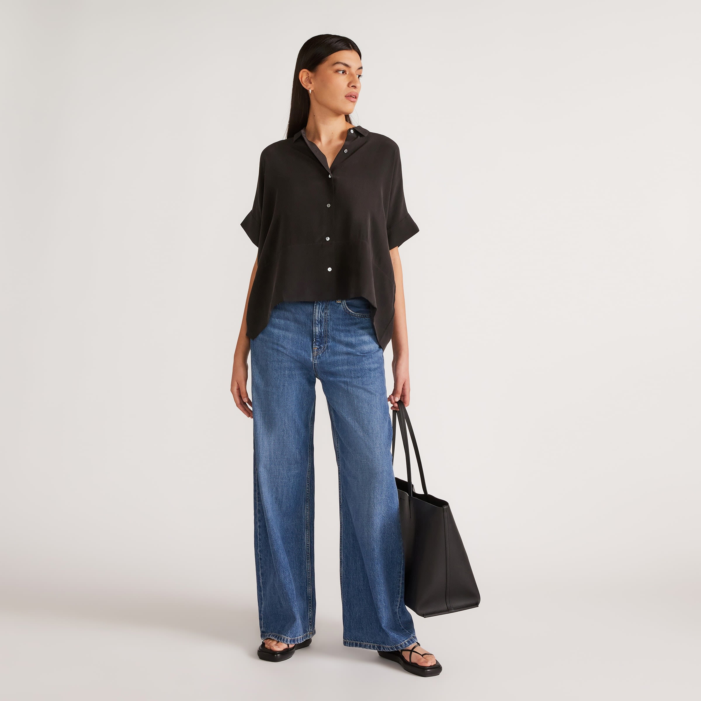 The Clean Silk Short-Sleeve Square Shirt Black – Everlane