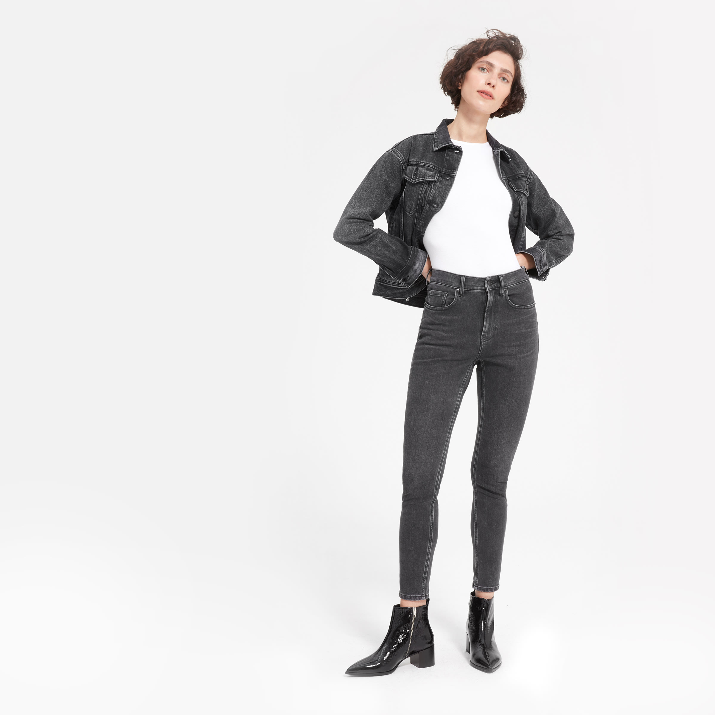 washed black skinny jeans