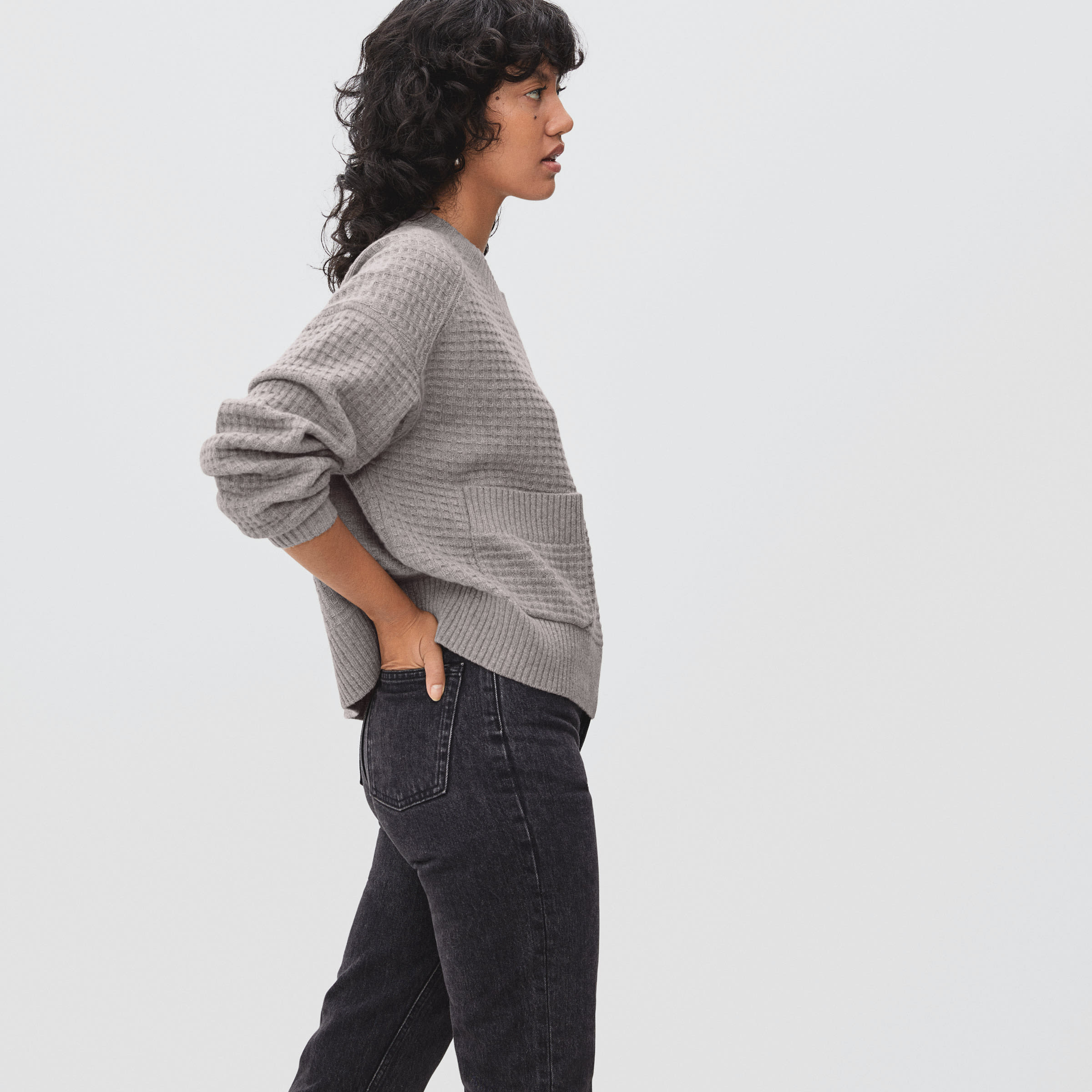 The Belgian Waffle Pocket Pullover in ReCashmere Heathered Sand