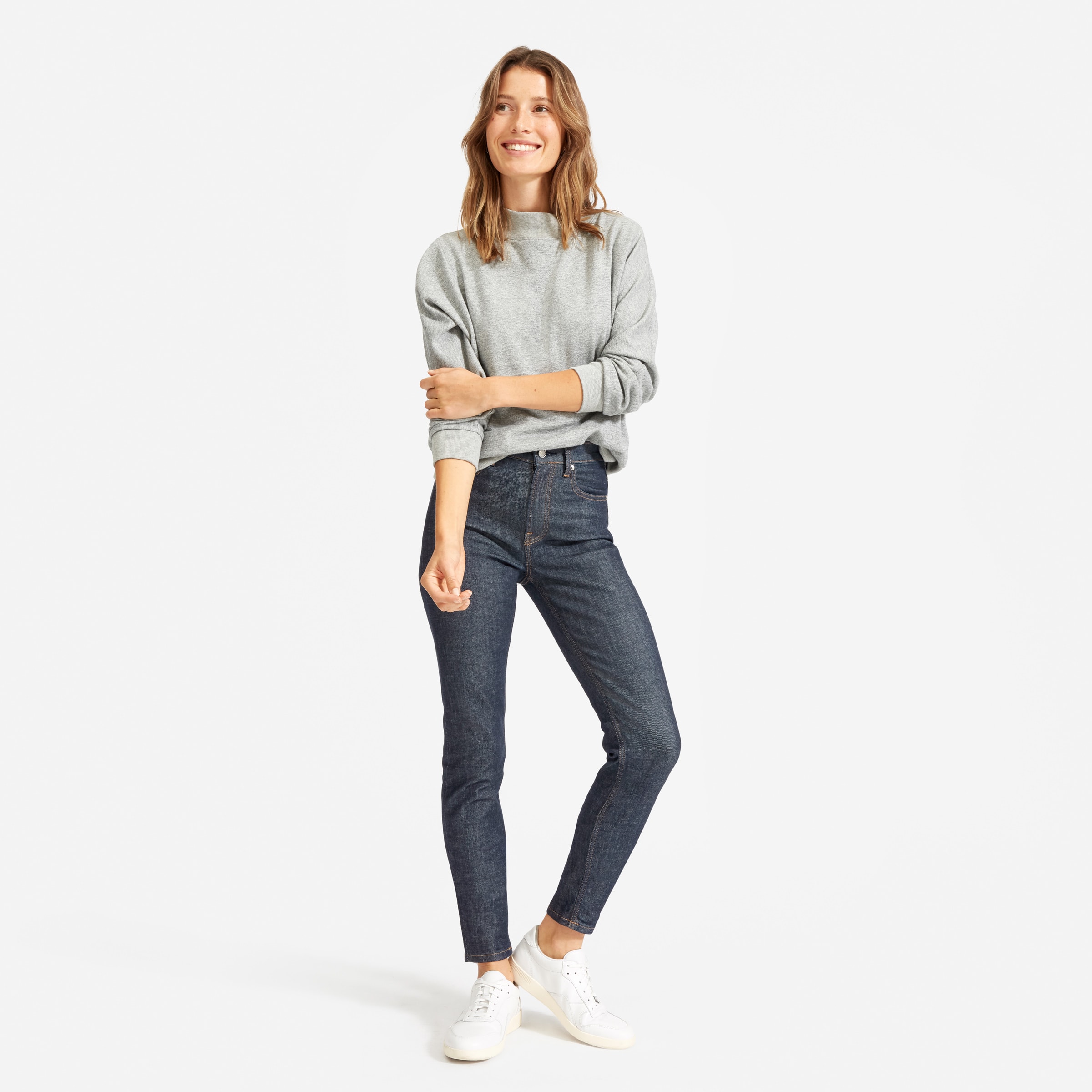 gray high rise skinny jeans