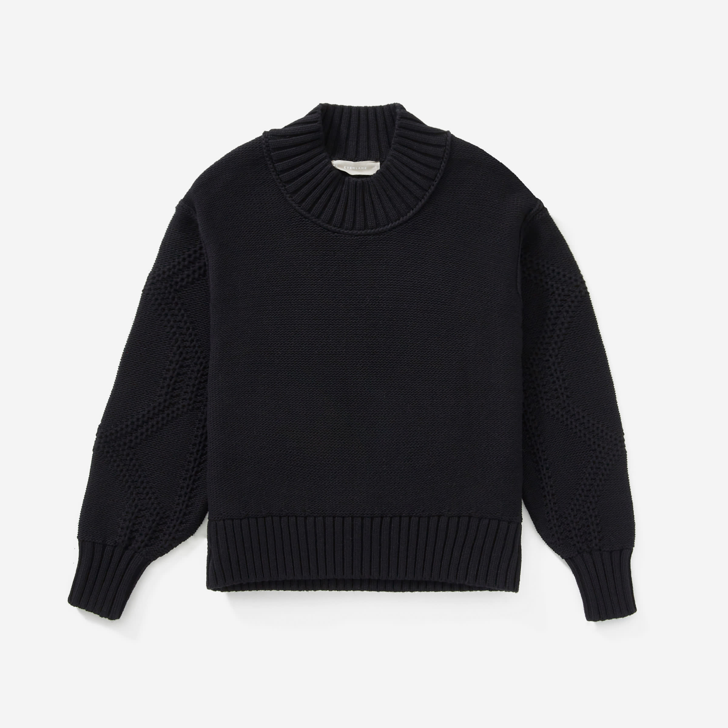 The Texture Cotton Cable Sweater Black Everlane