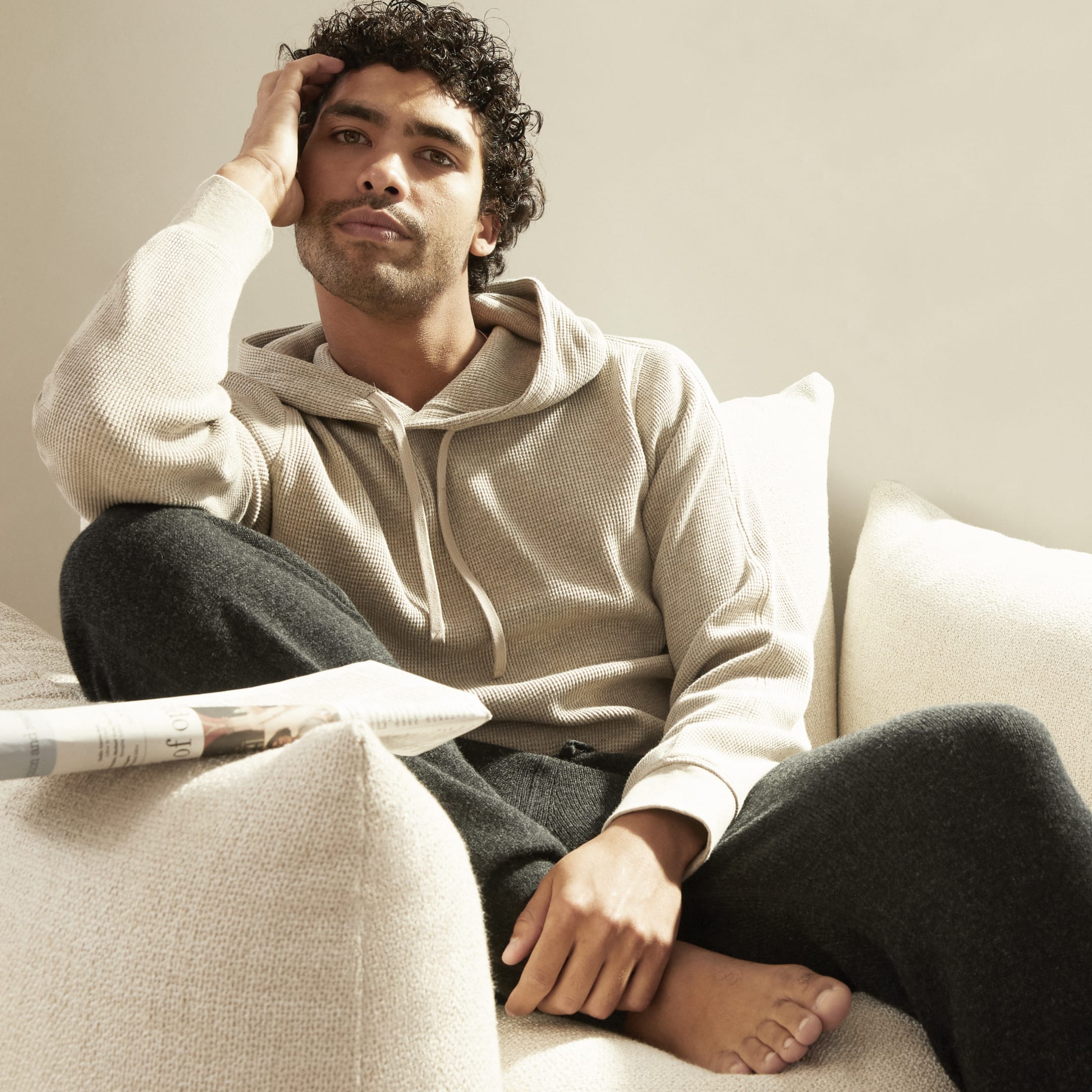 The Waffle-Knit Hoodie Heathered 
