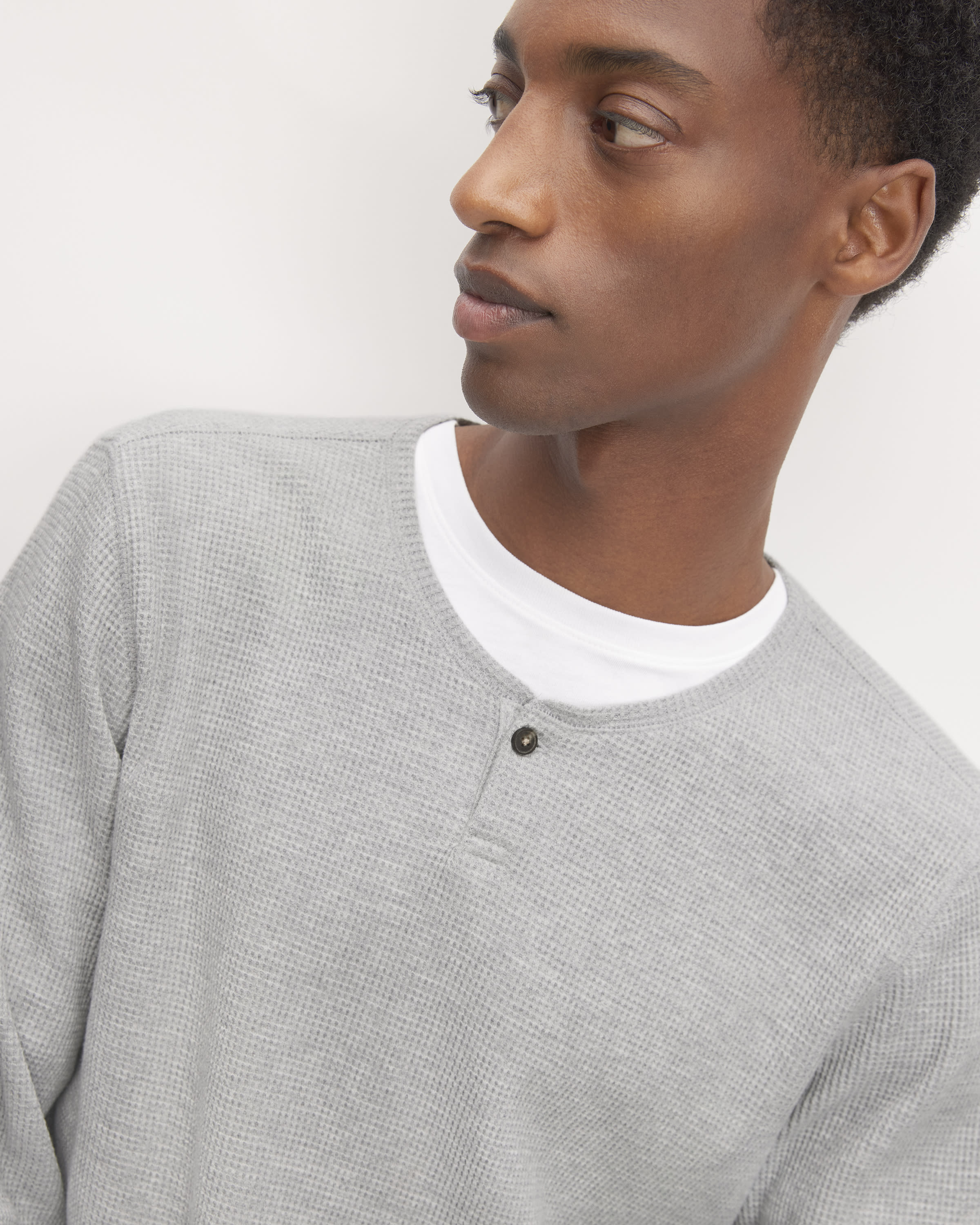 The Waffle-Knit Henley Grey Heather – Everlane