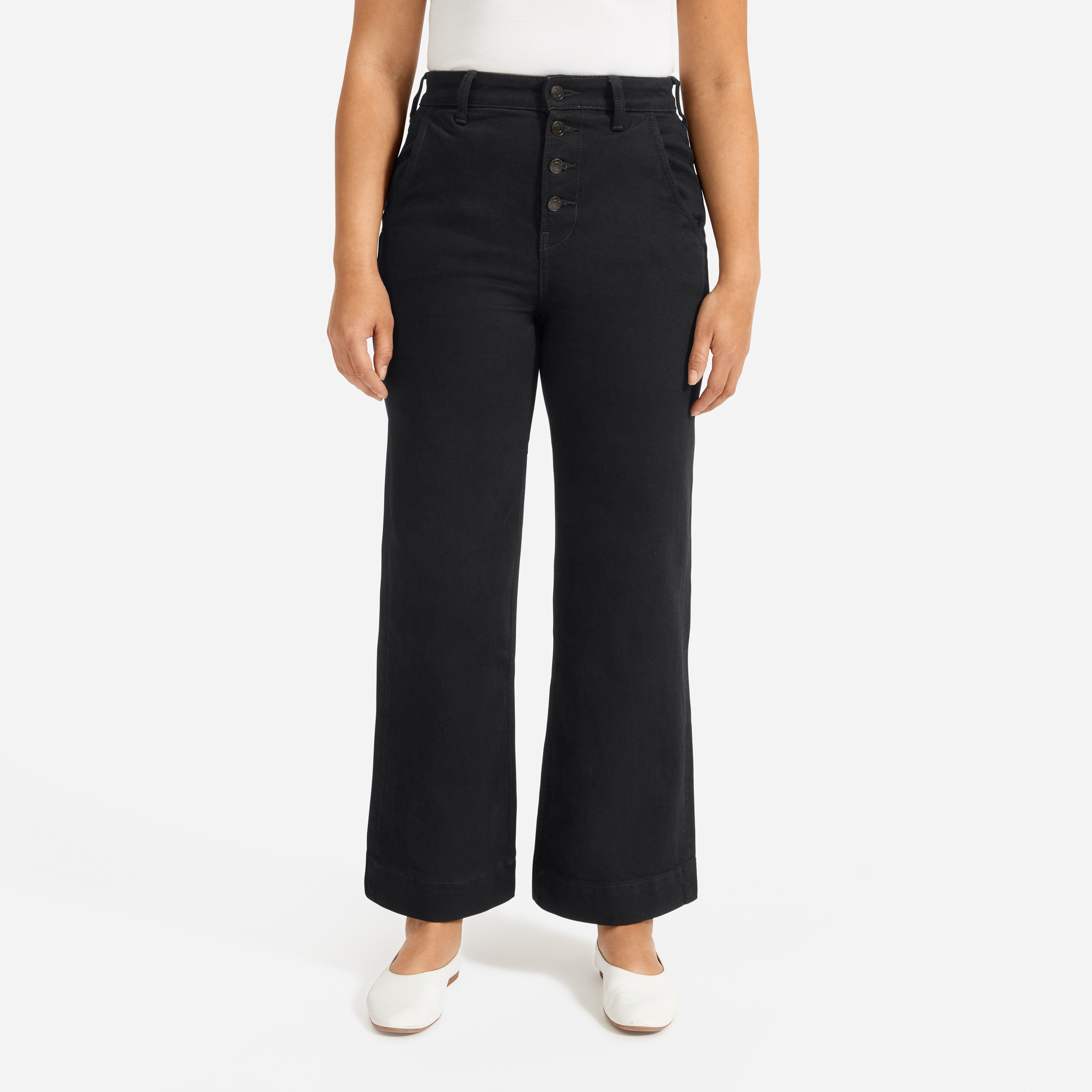 Button fly wide leg jeans deals