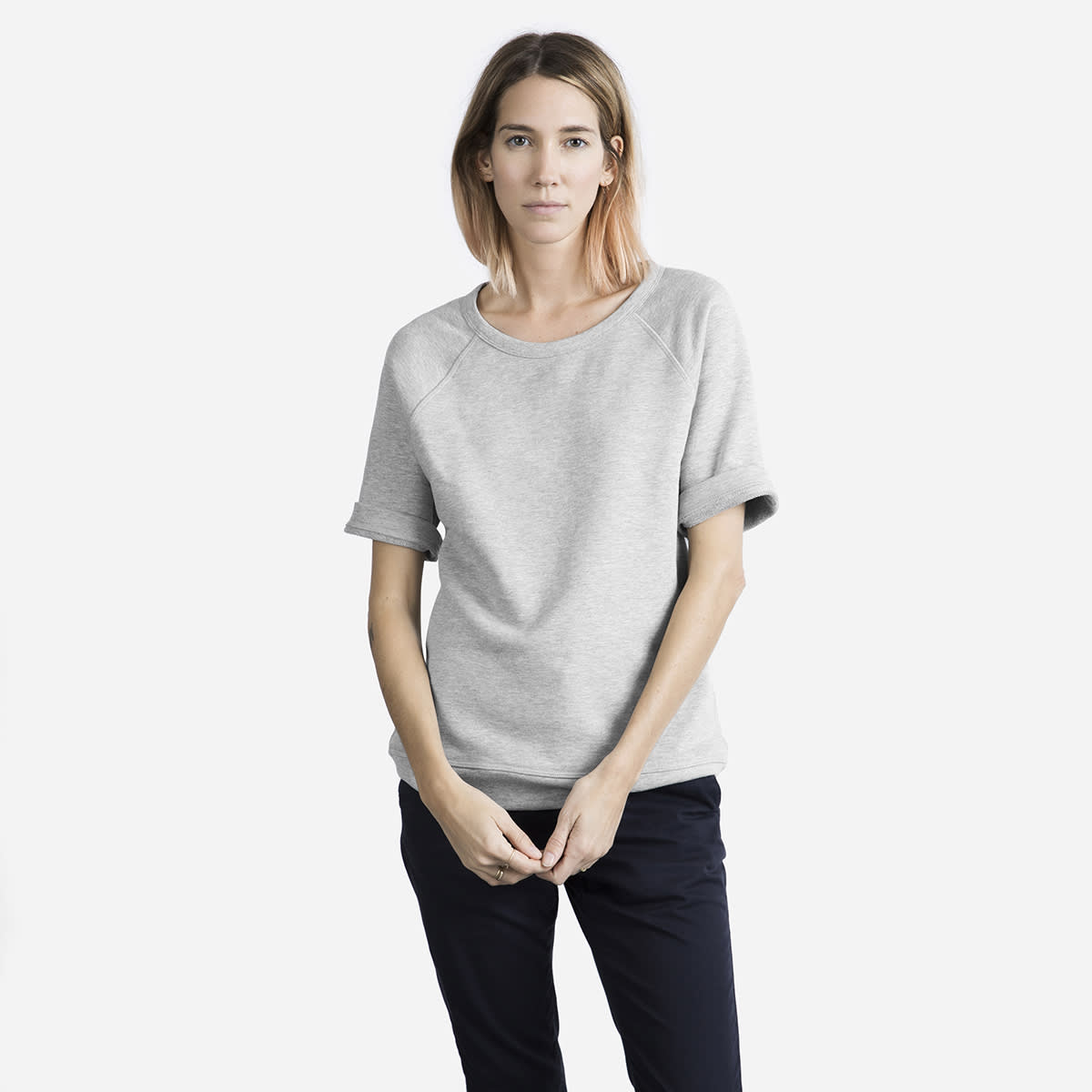 grey short sleeve sweatshirt