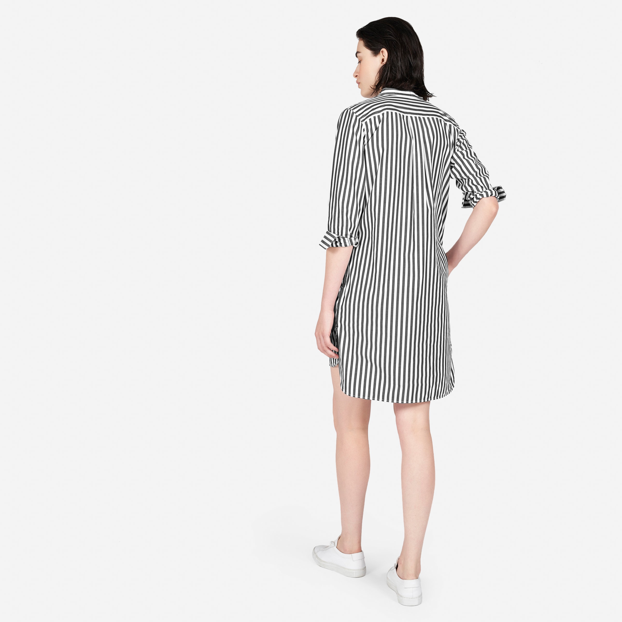 Cotton Poplin Collarless Shirt Dress 