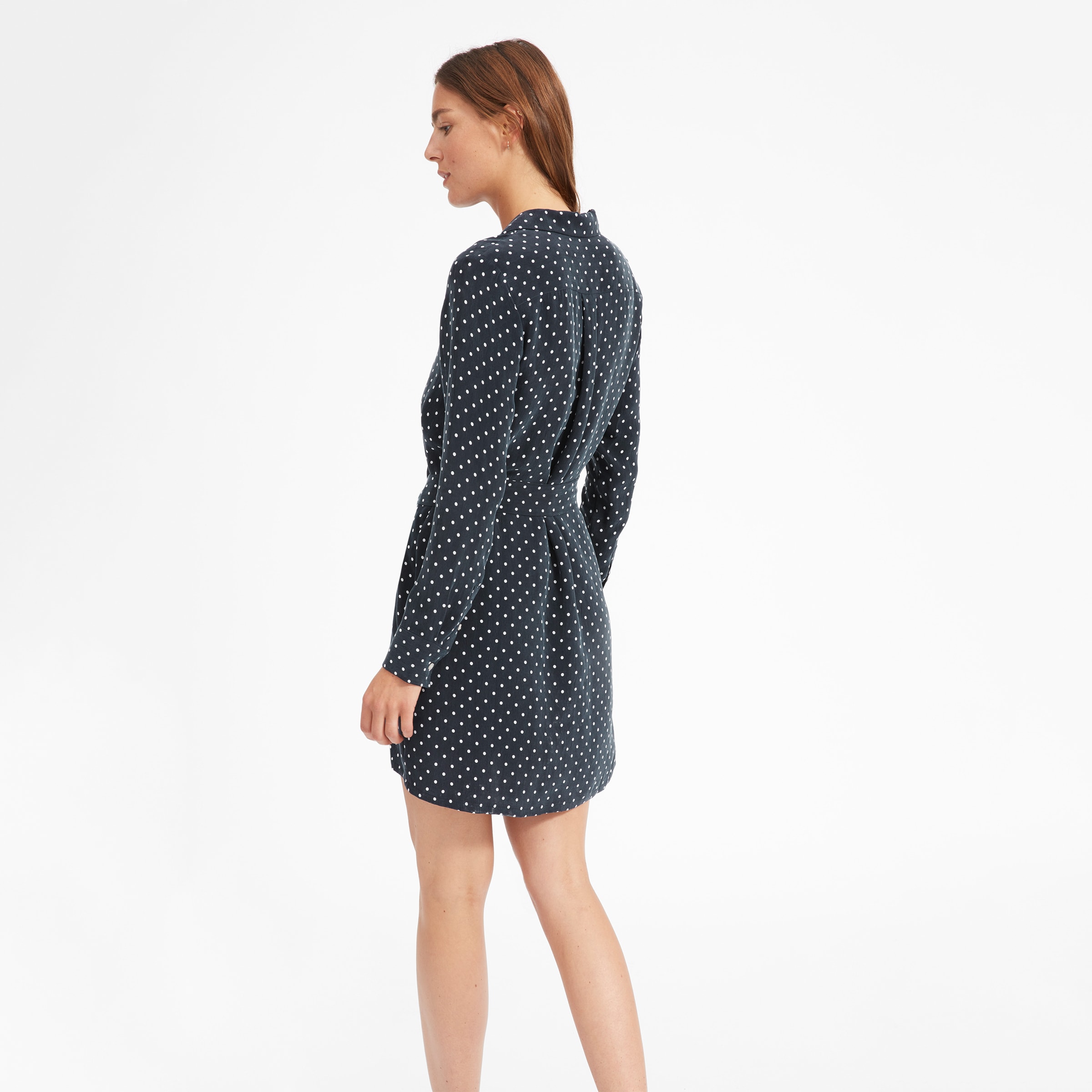 White polka dot shirt dress store