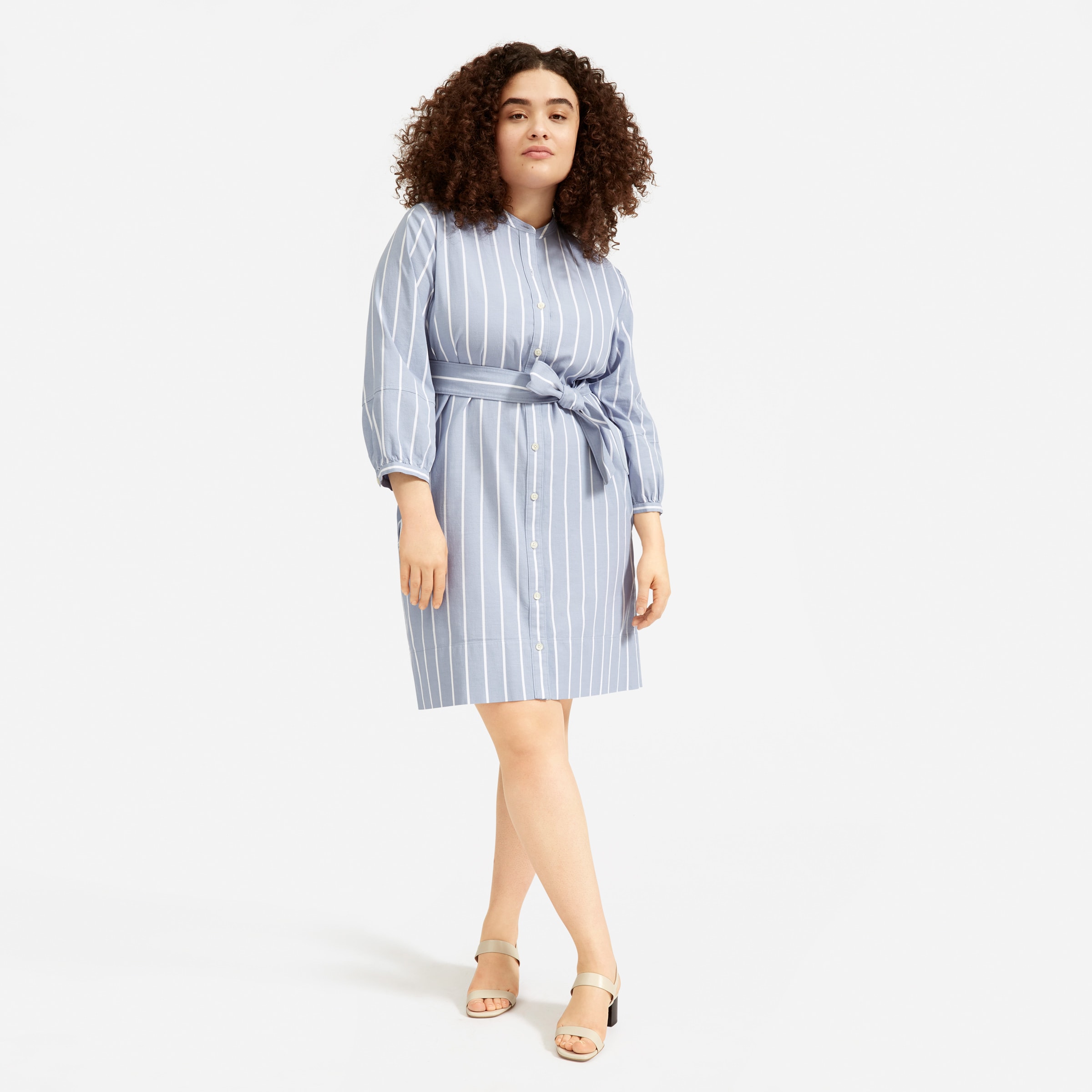 The Cotton Weave Collarless Shirtdress 