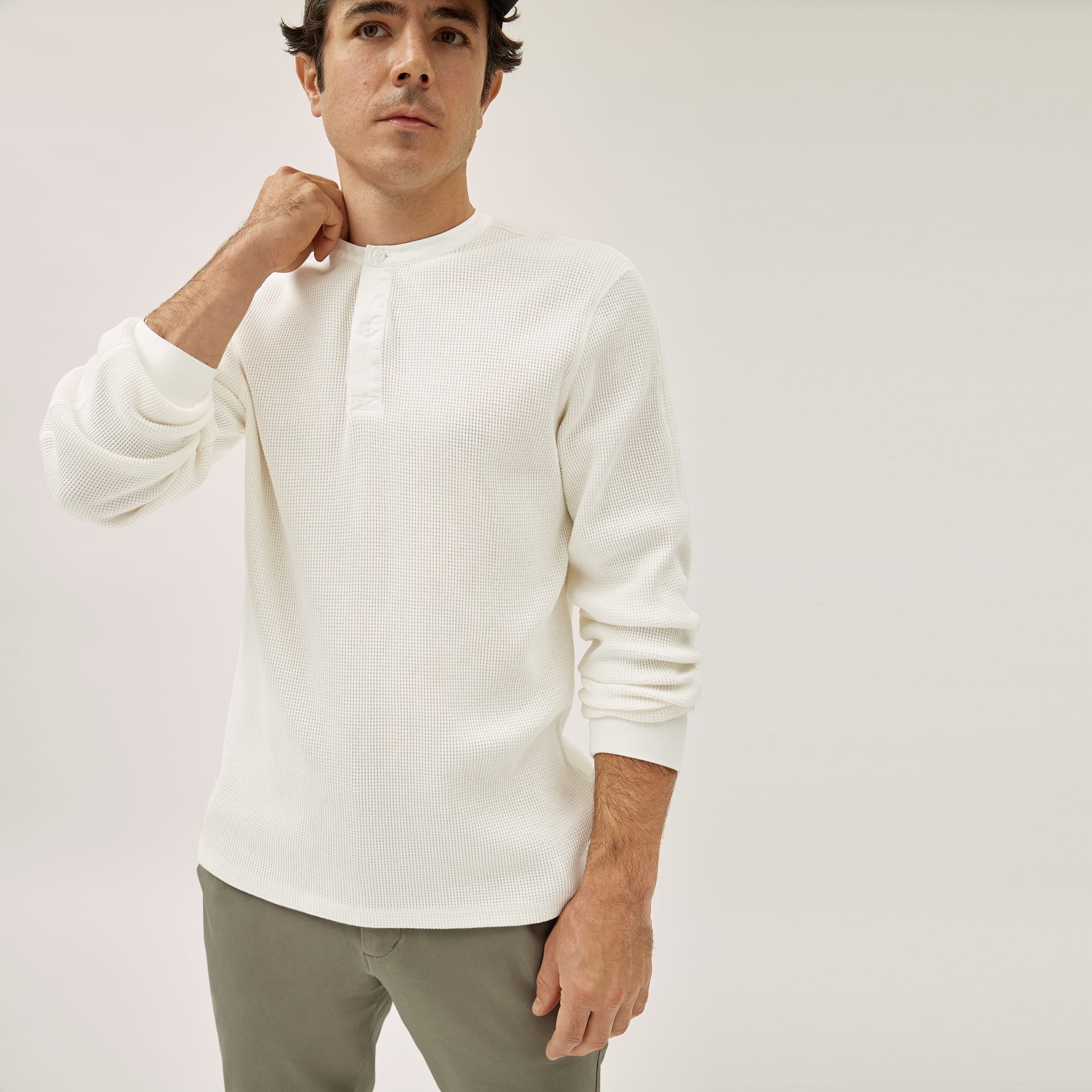 Mens white waffle henley Clearance