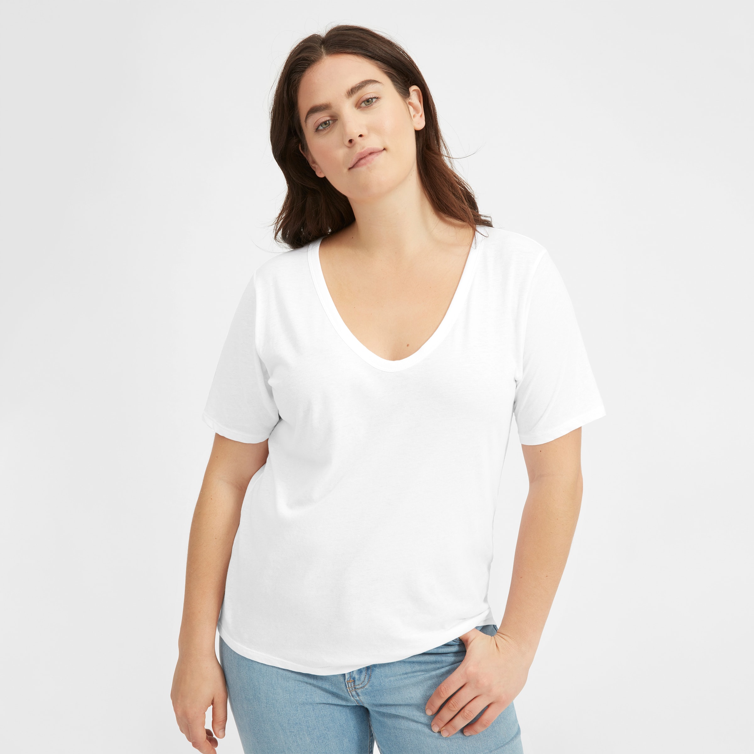 oversized white v neck t shirt