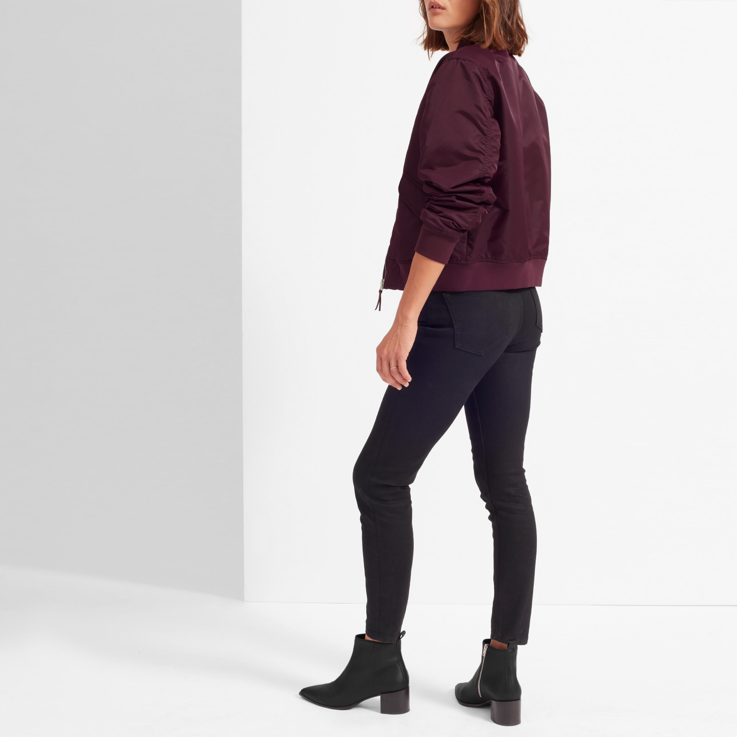 Burgundy bomber online jacket womens