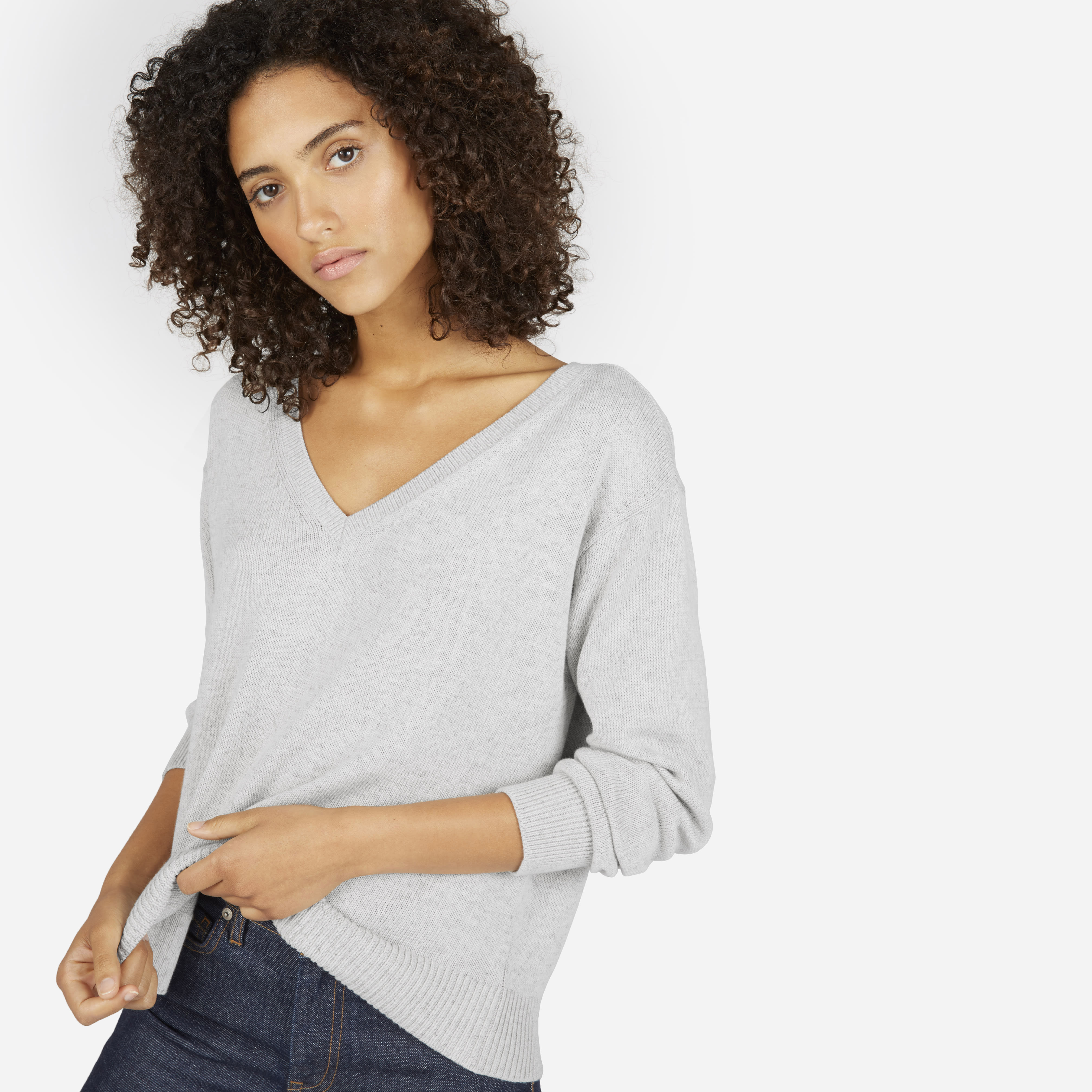V neck cotton sweater clearance