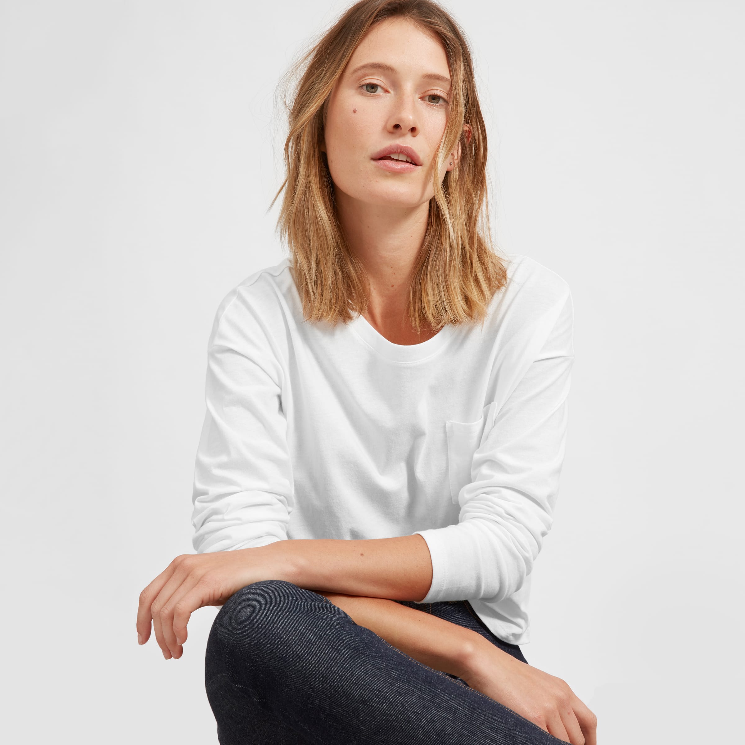 Long-Sleeve Box-Cut Pocket Tee – Everlane