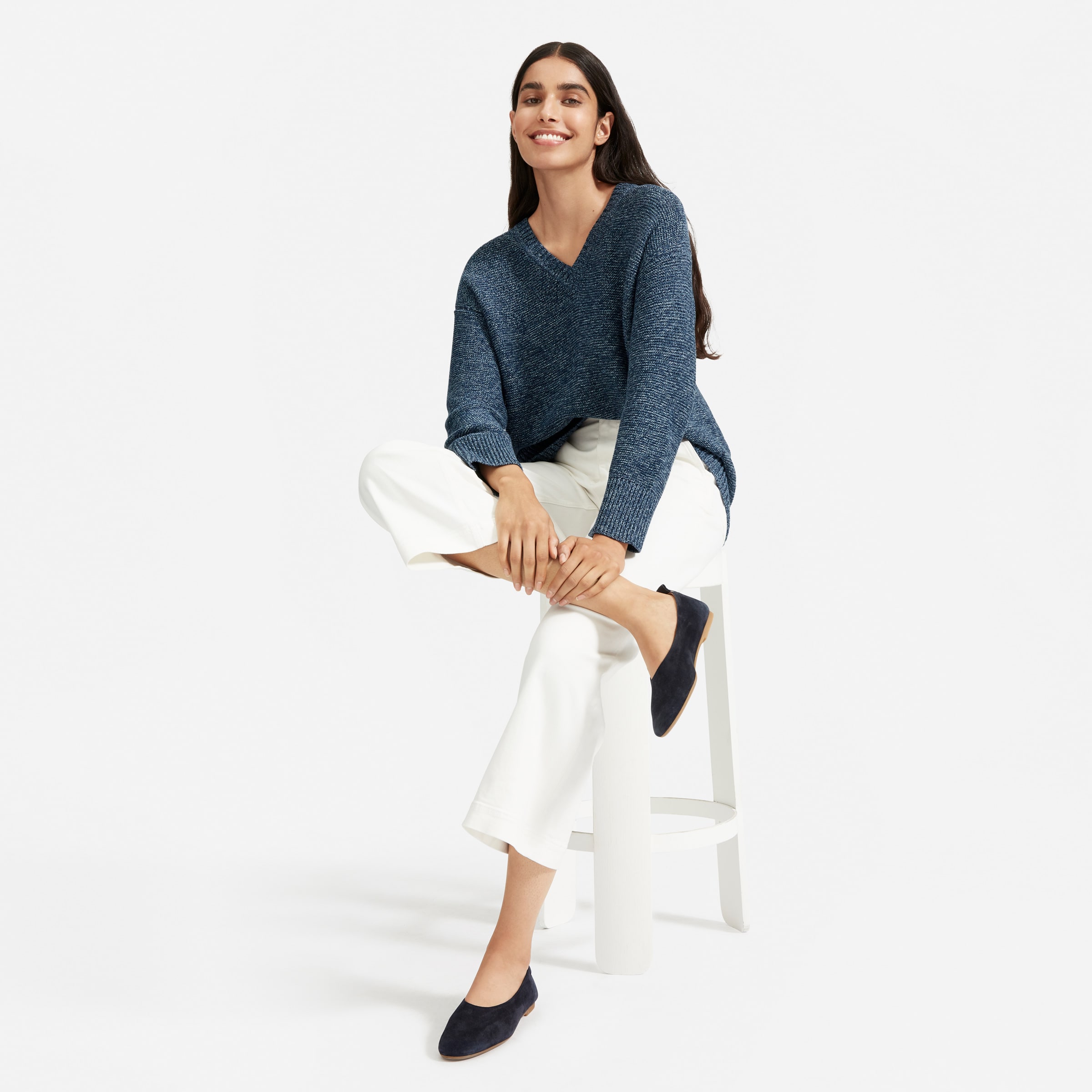 The Link Stitch V Neck Sweater Dark Blue Twist Everlane