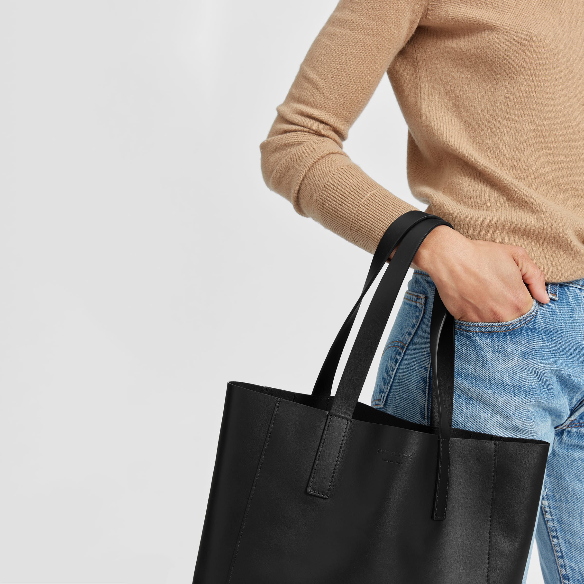 Everlane The Twill Tote Bag Canvas Reverse Denim and Black Leather