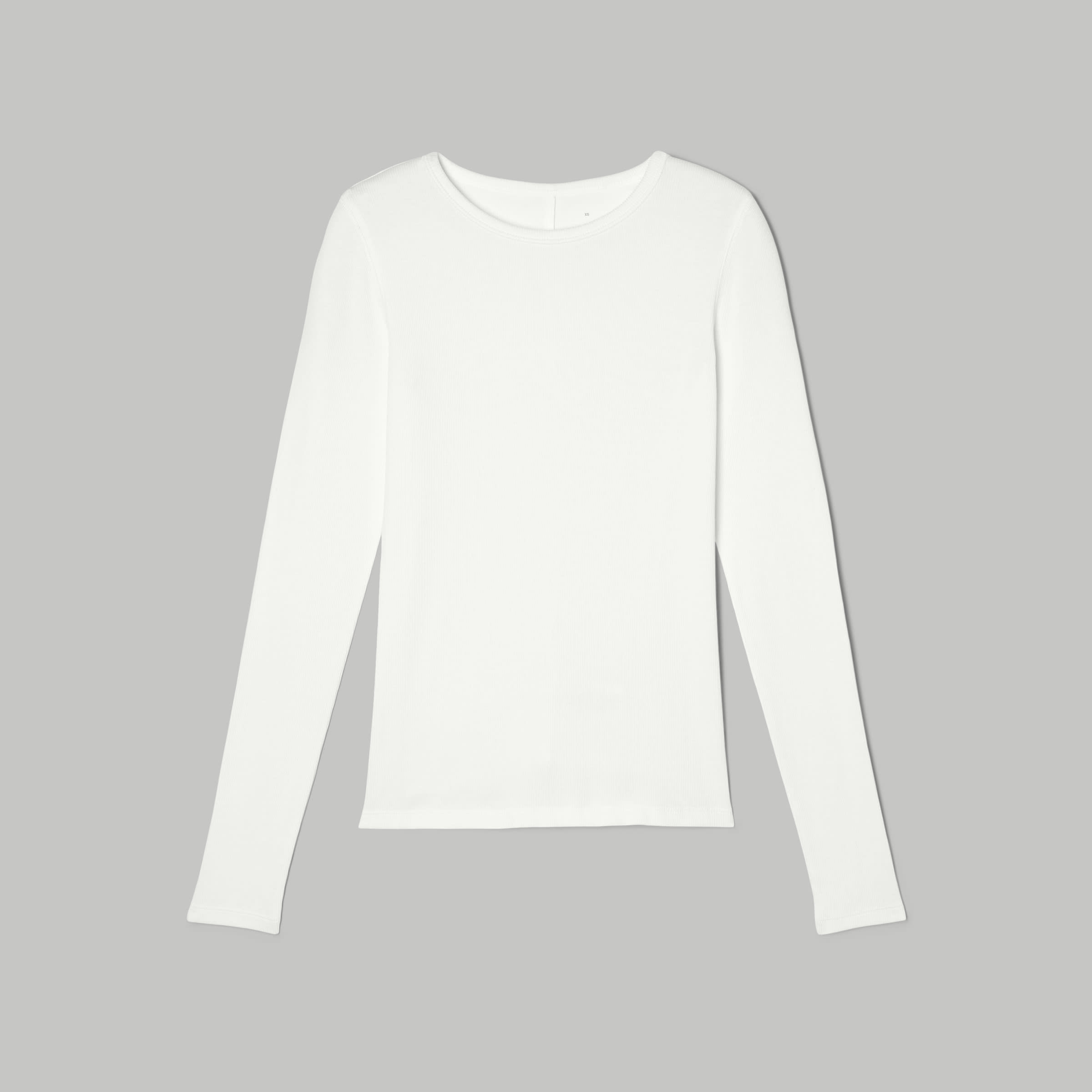Everlane Women's Supima Micro-Rib Long-Sleeve Crew Neck Sweater in White, Size Extra Large