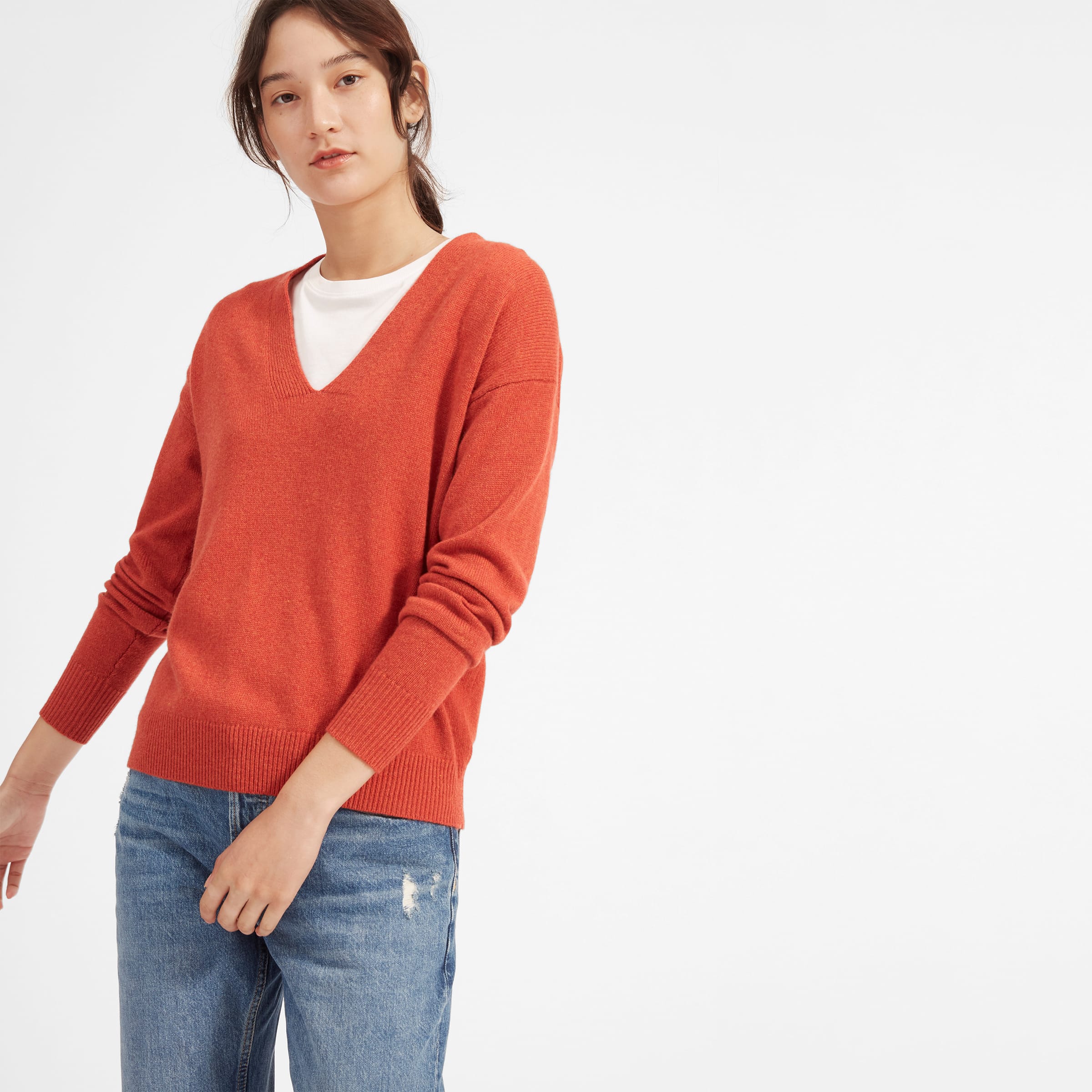 oversized cashmere v neck sweater women's