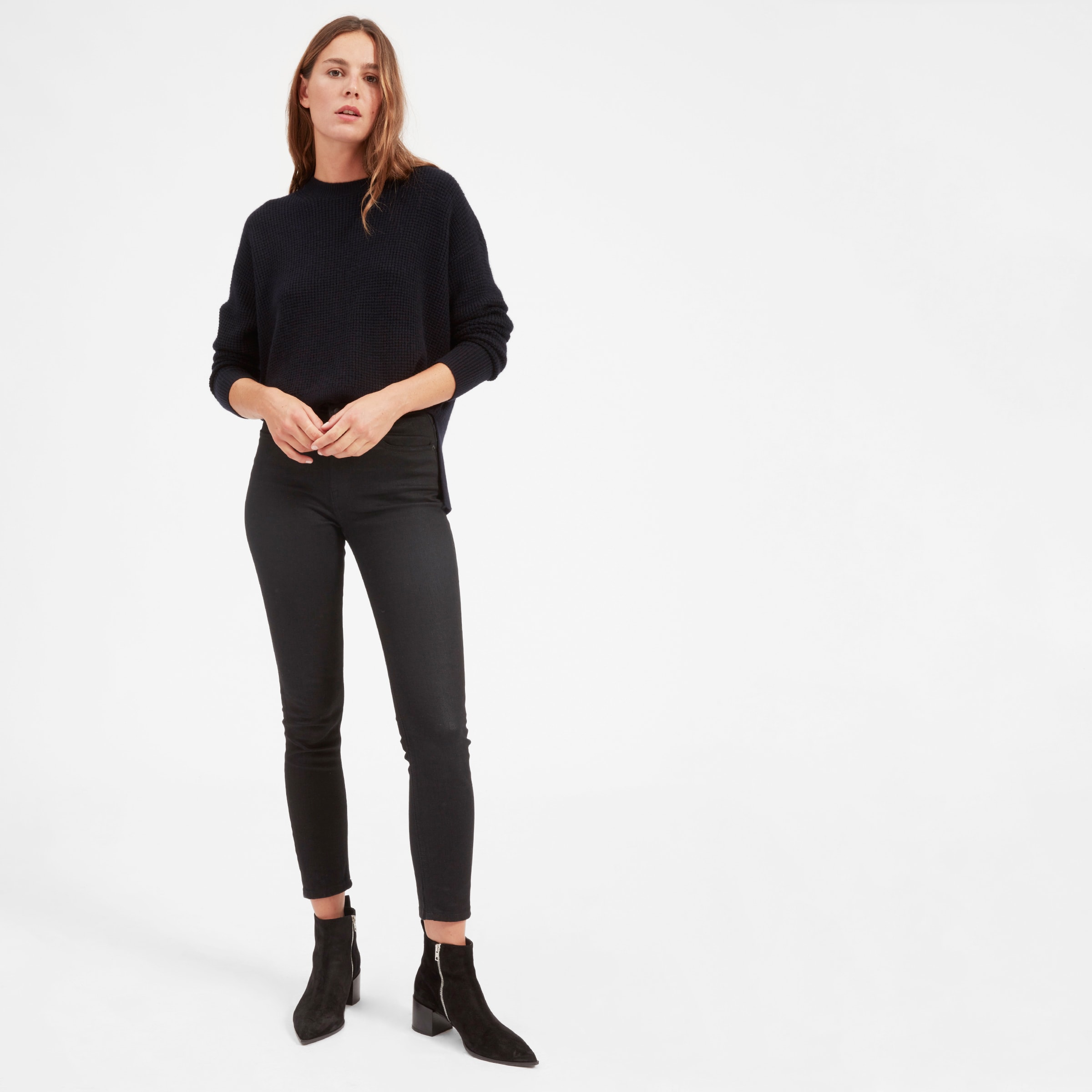 The cashmere waffle square crew top