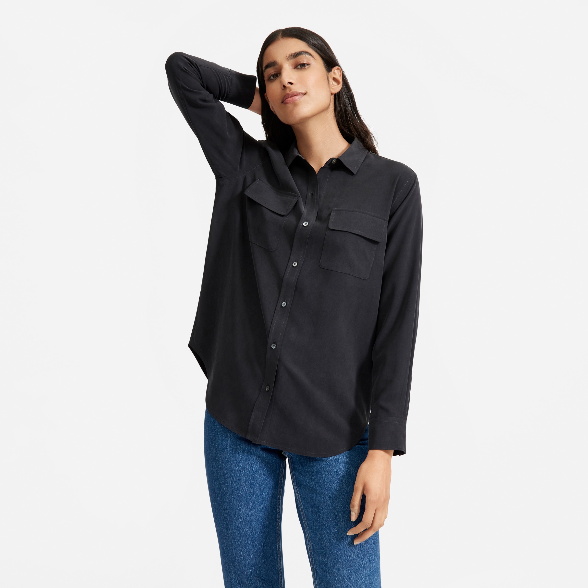 The Washable Silk Relaxed Shirt Black ...