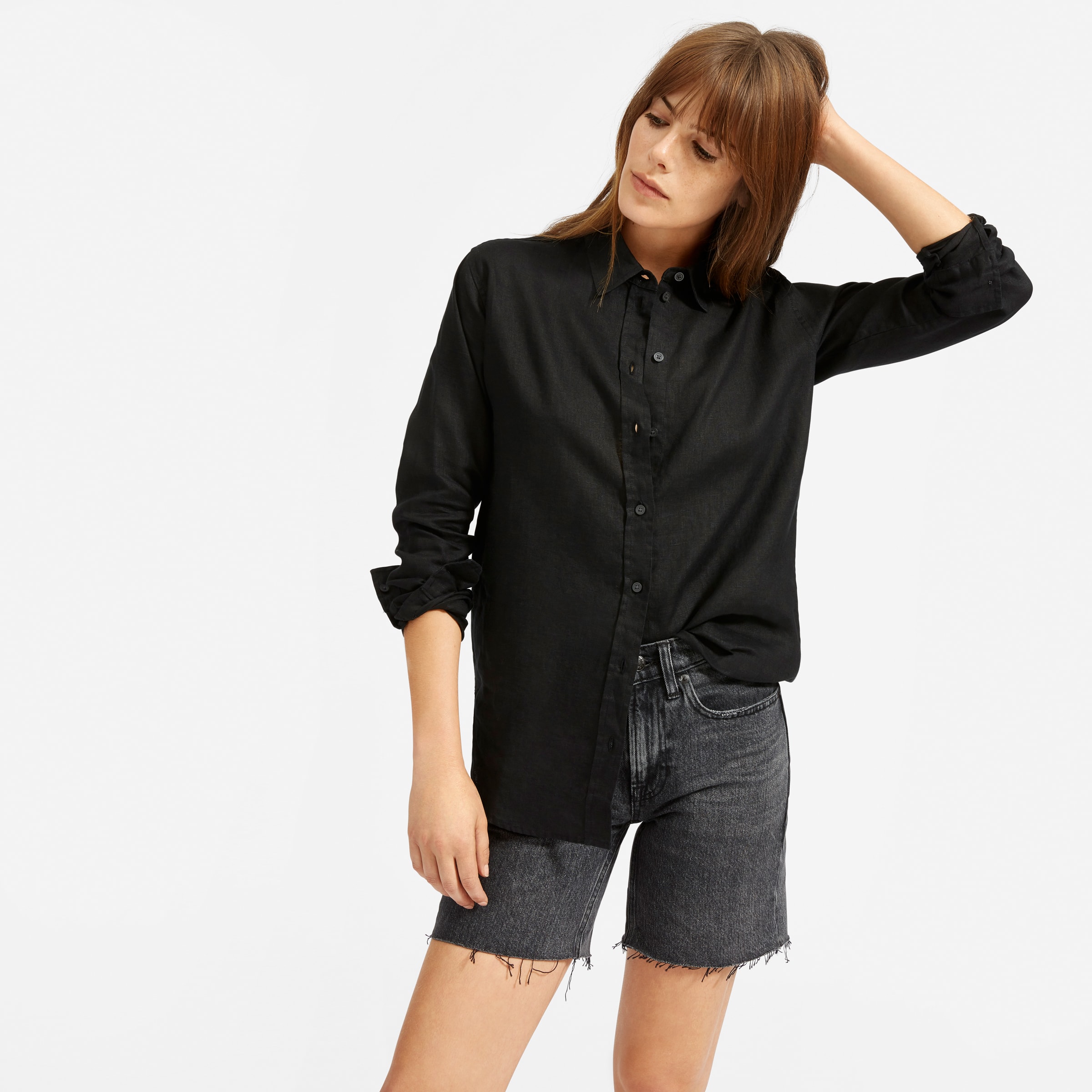 Focus Fashion Long French Linen Button-Down Shirt Top 