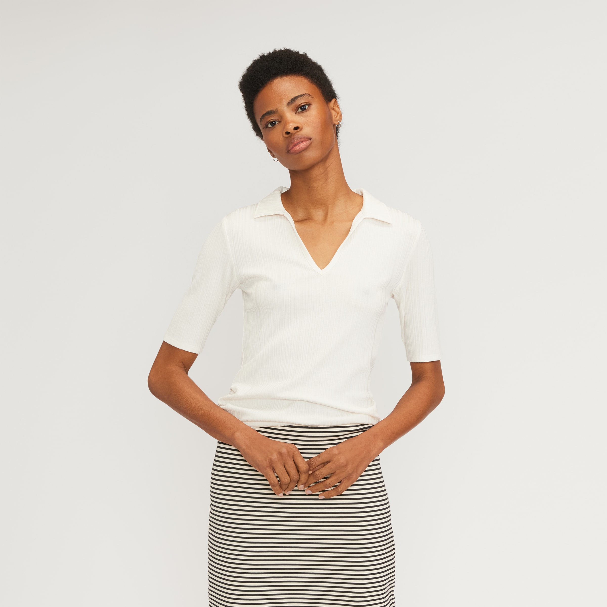 The Rib Soft Knit Open Collar Polo Caramel – Everlane