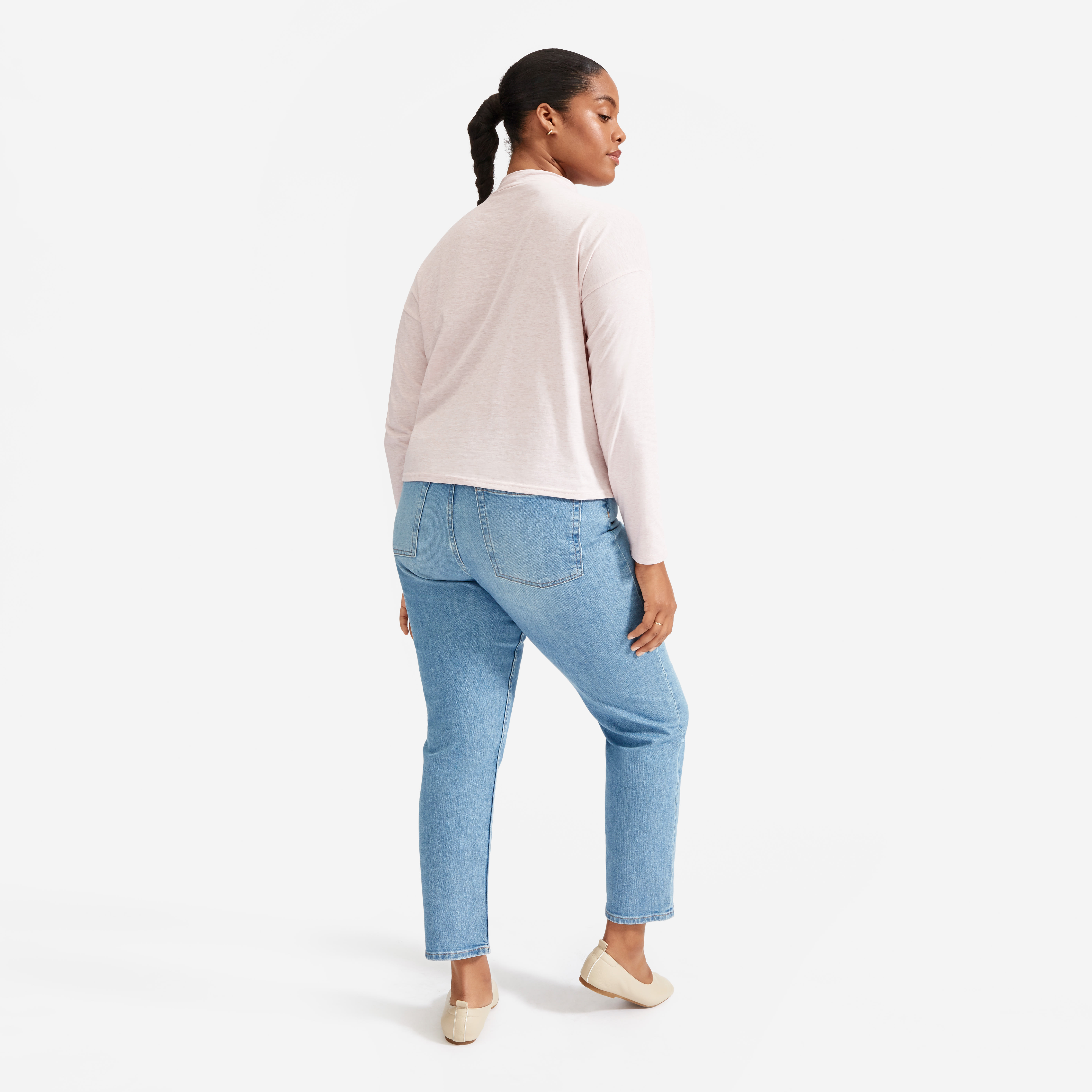 The Square Mockneck Tee Heathered Pink Everlane