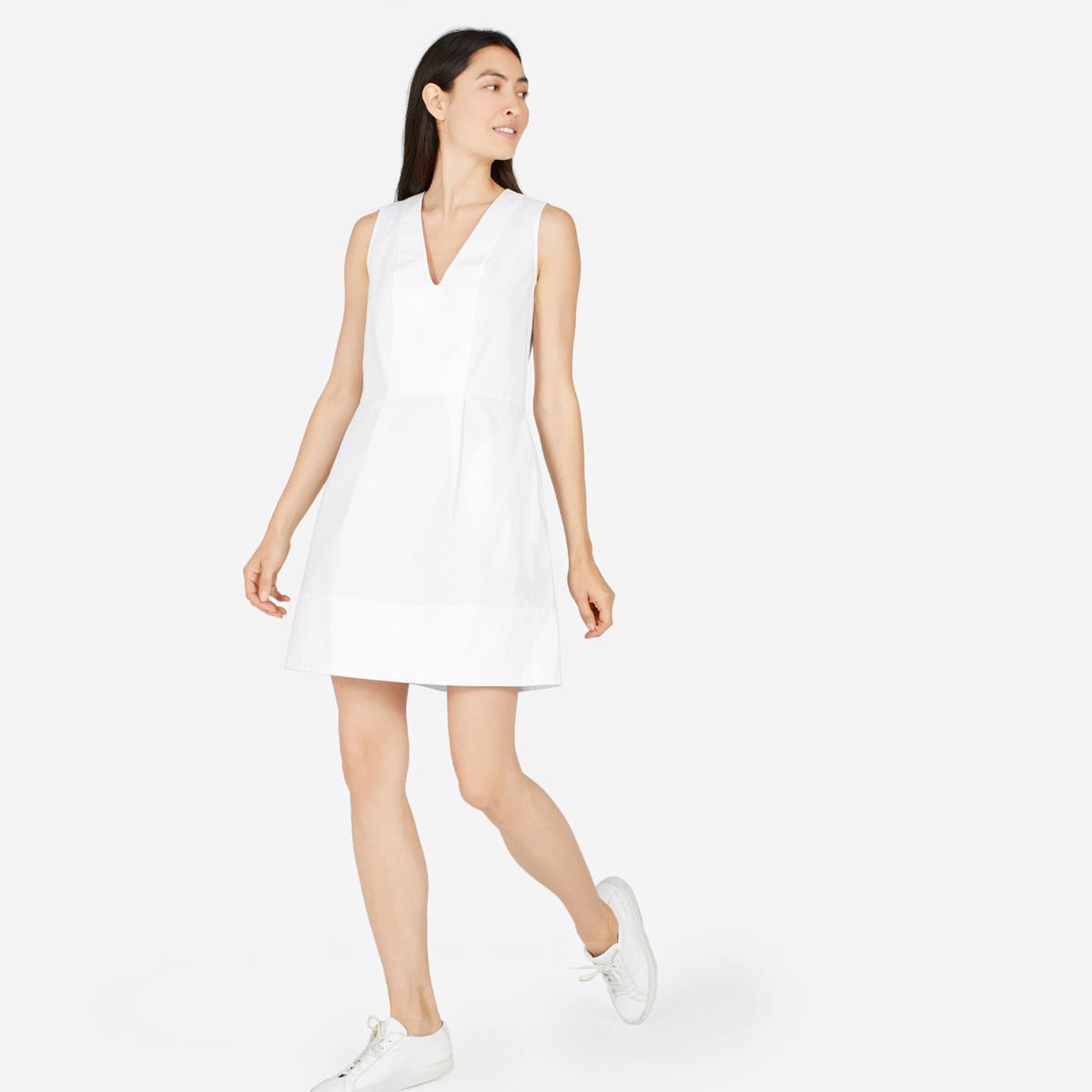 White v neck sleeveless dress Clearance