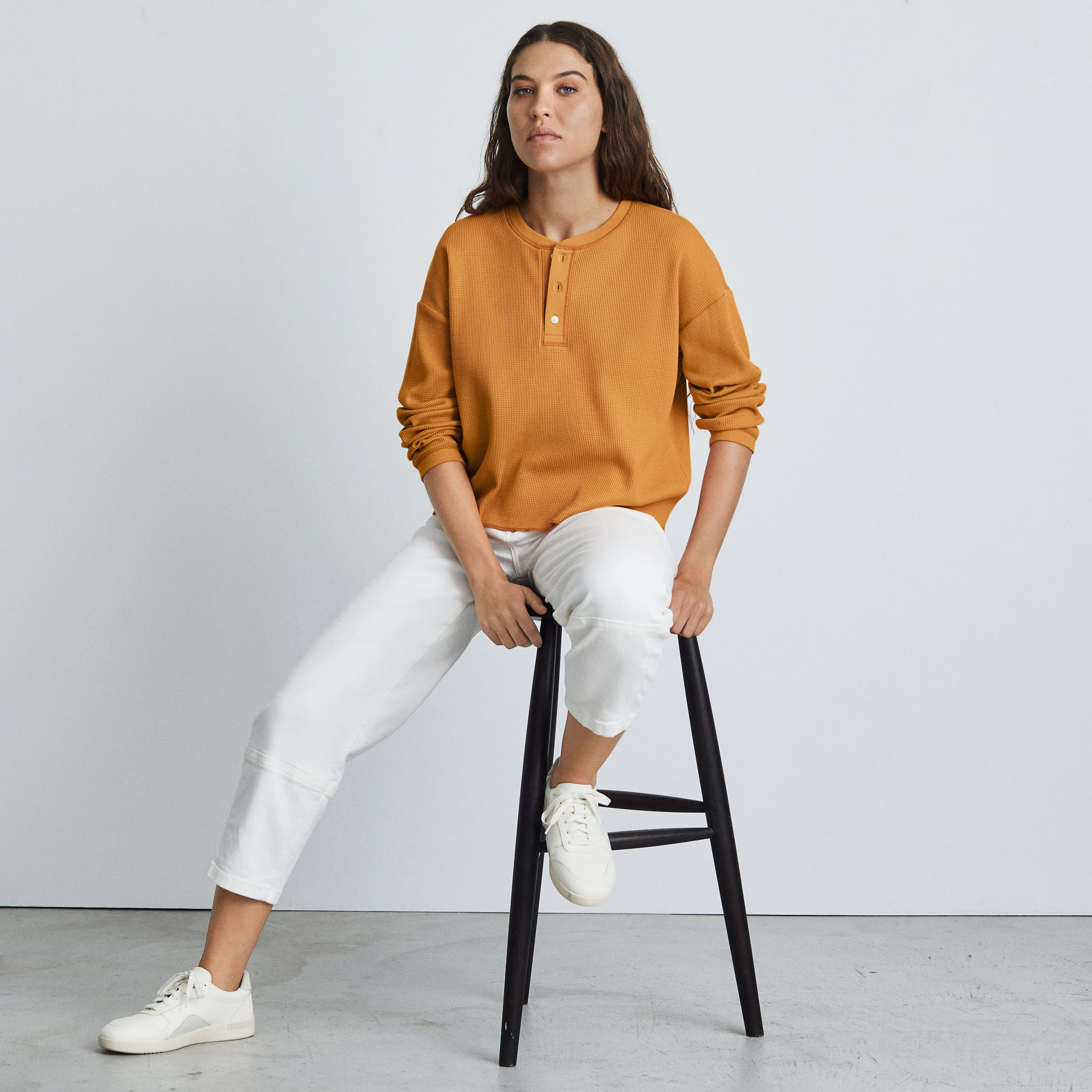 The Organic Cotton Waffle Henley Burnt Orange Everlane