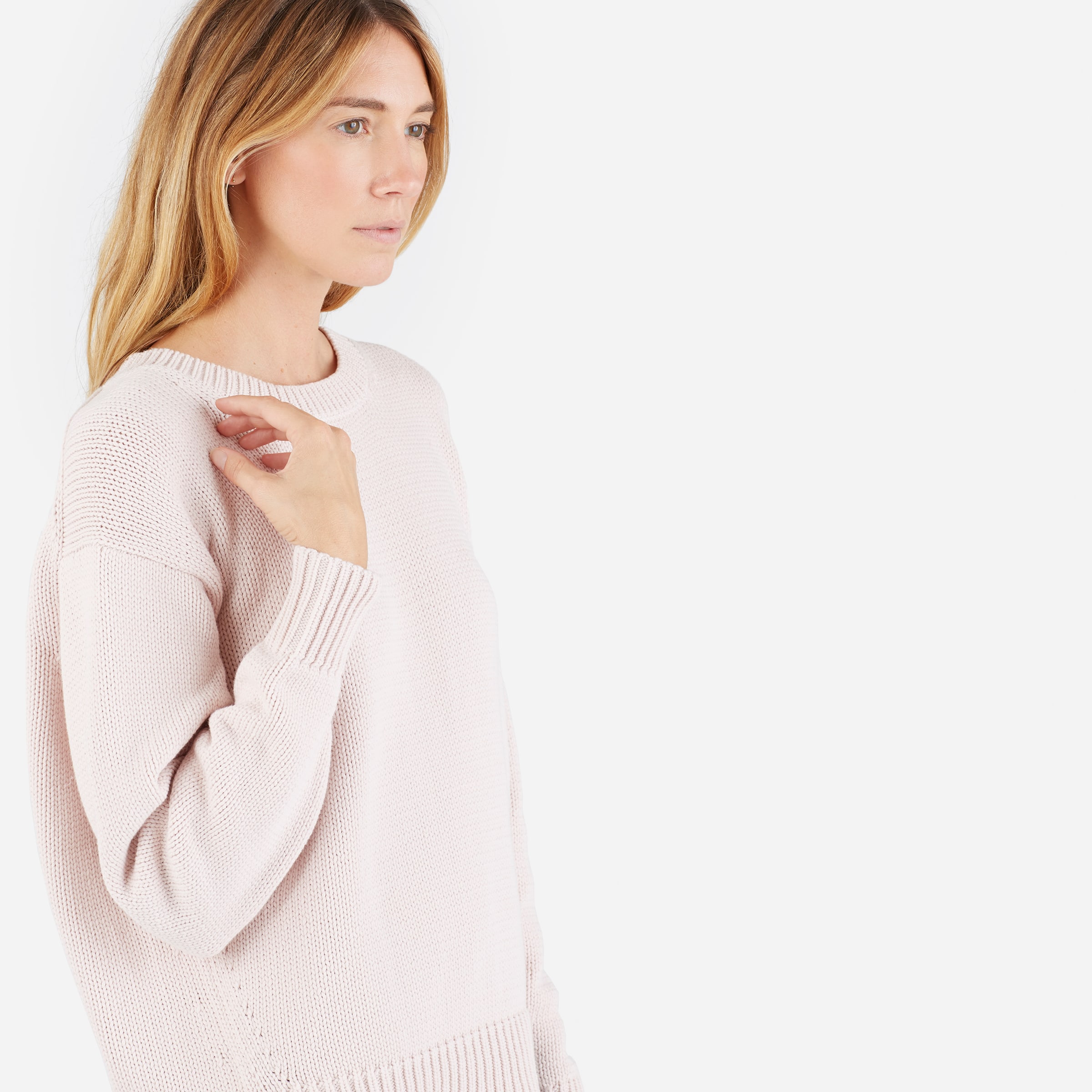 The Chunky Knit Cotton Crew Pale Pink 