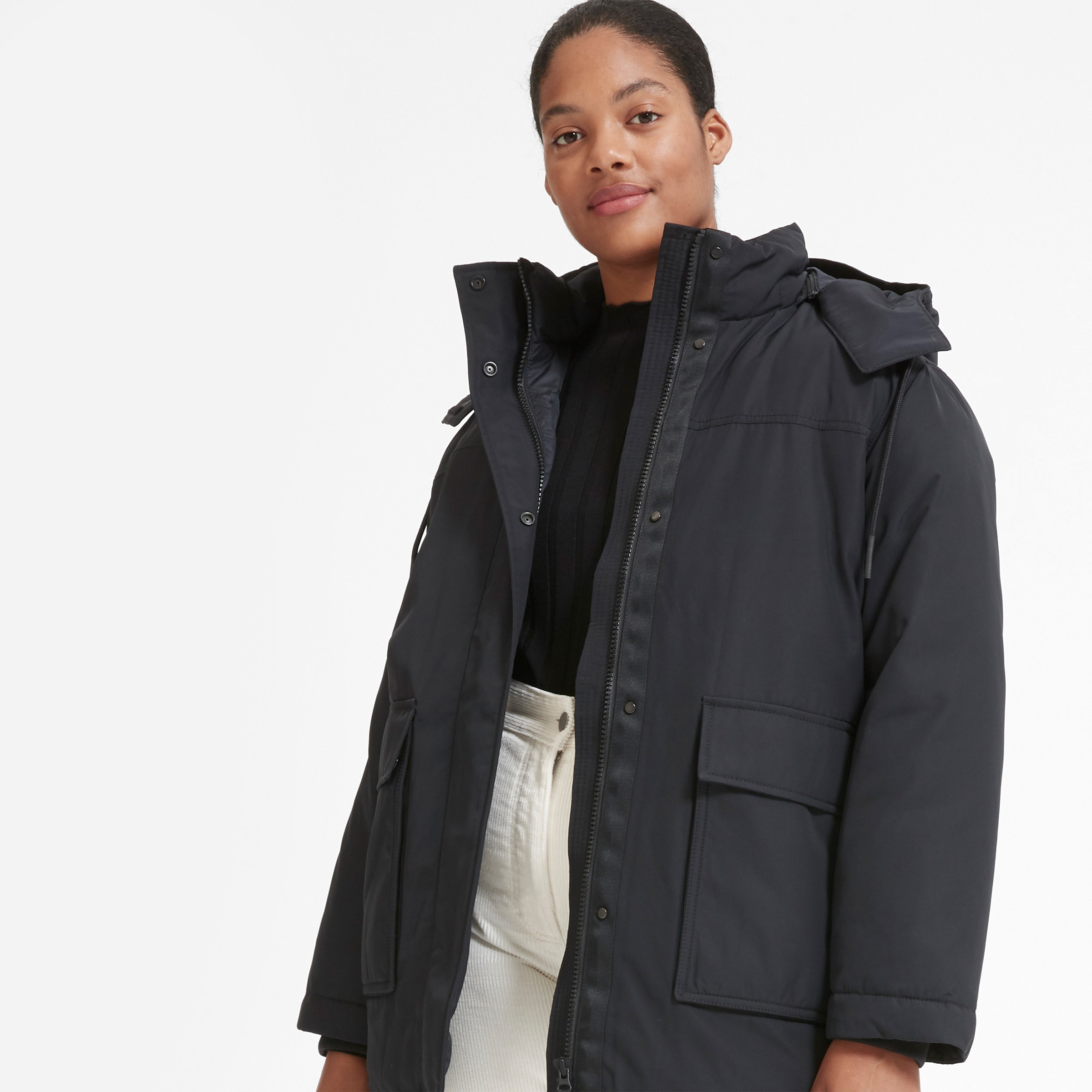 black oversized parka