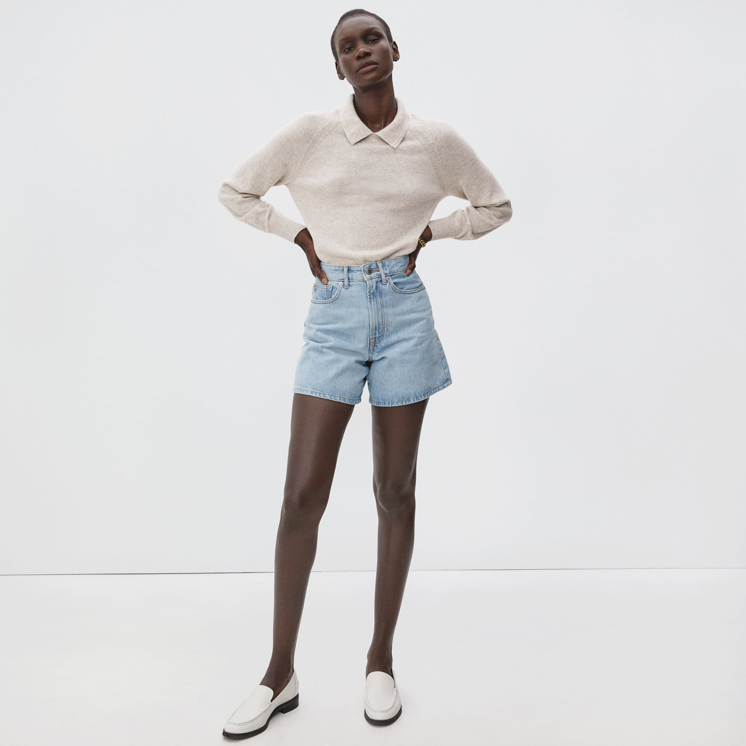 collared wool blend ribbed sweater