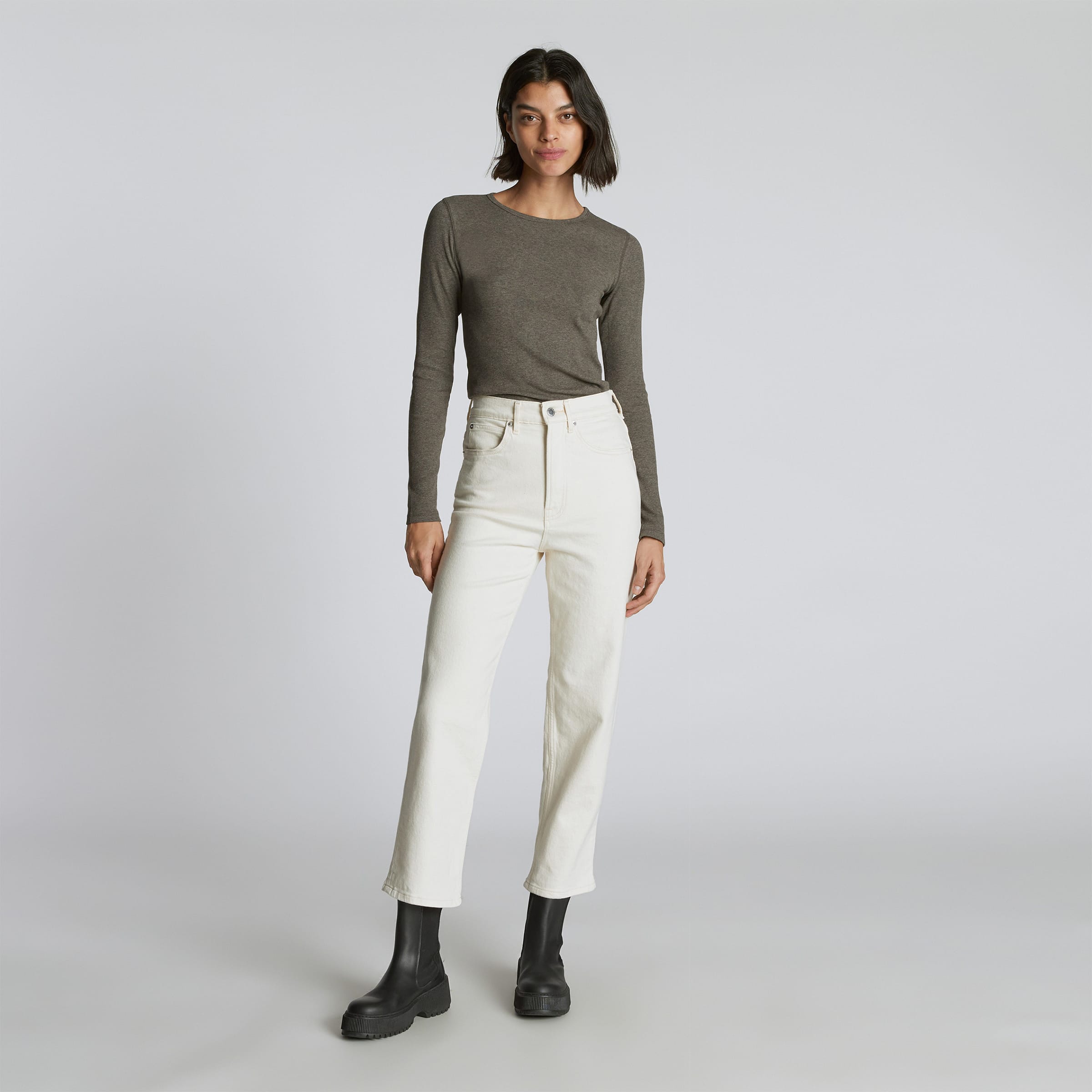 The Pima Stretch Long-Sleeve White – Everlane