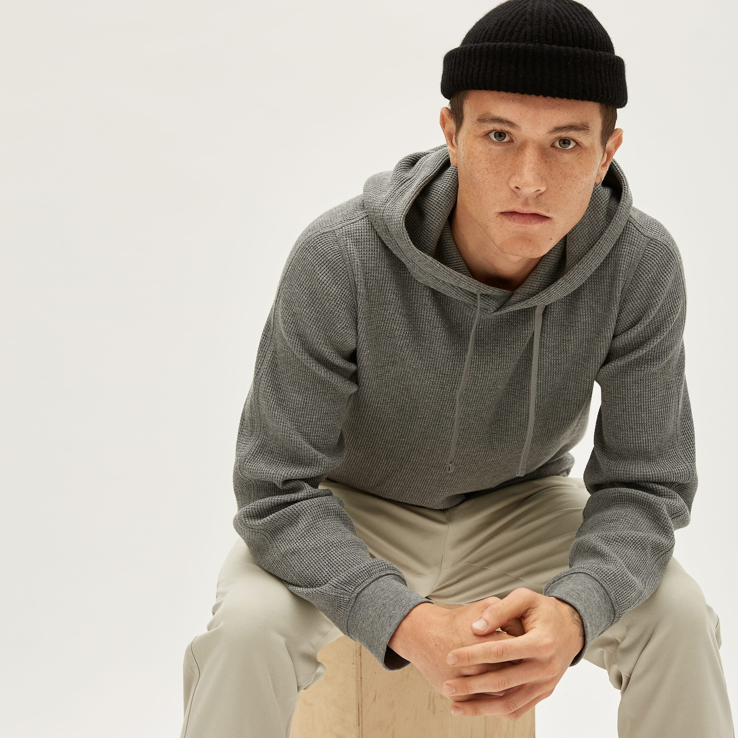 The Waffle-Knit Hoodie Heathered Grey 