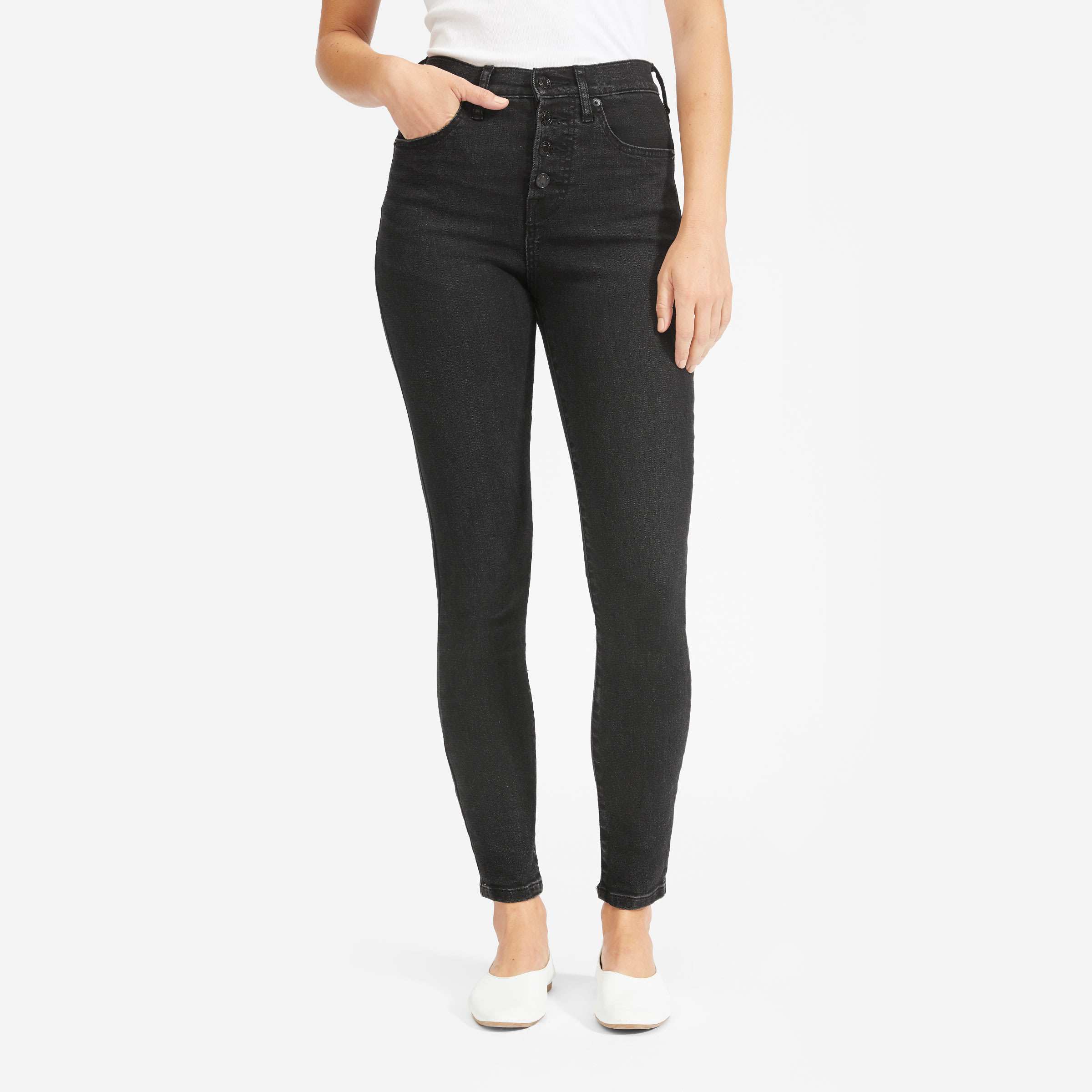 button fly black skinny jeans