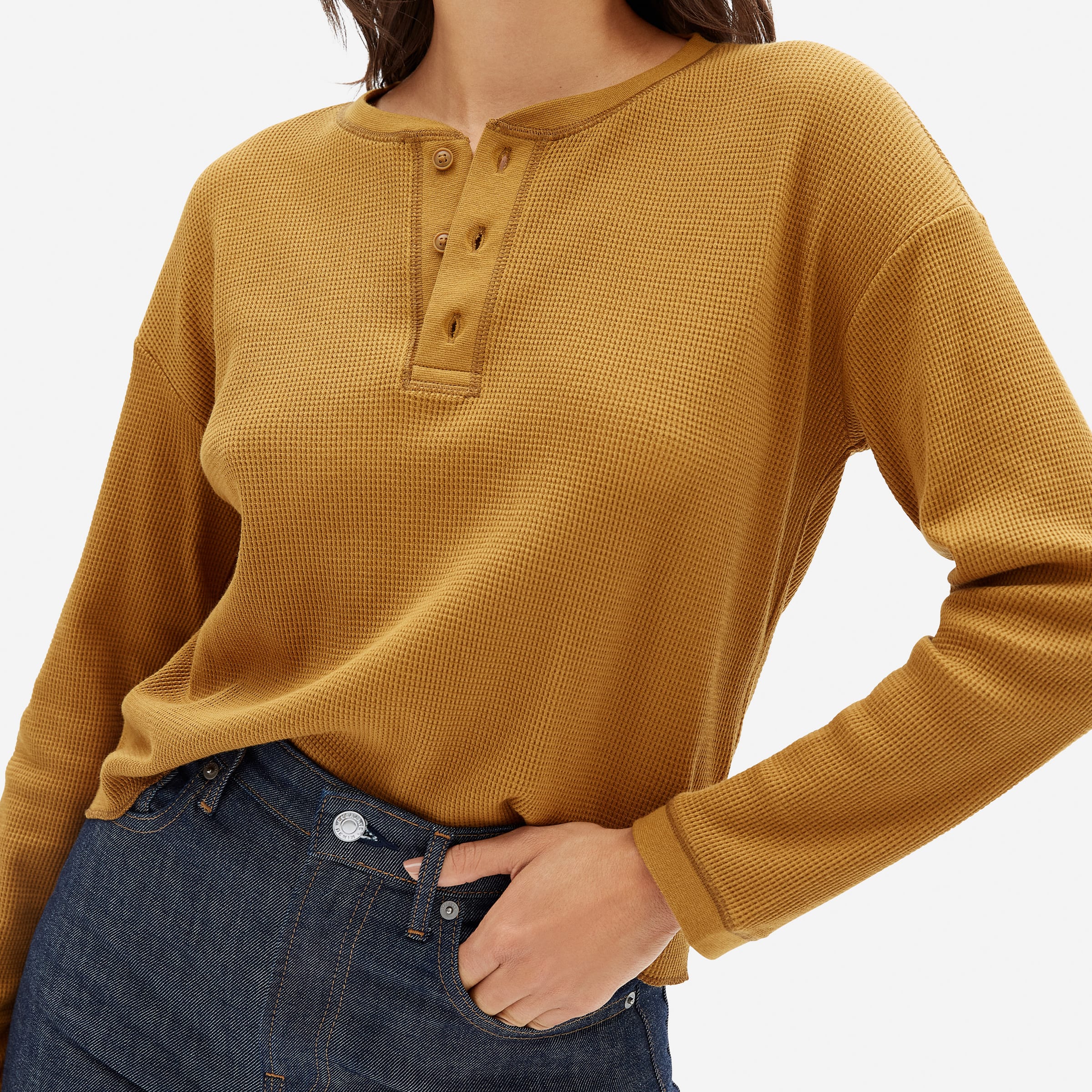 The Organic Cotton Waffle Henley Golden 