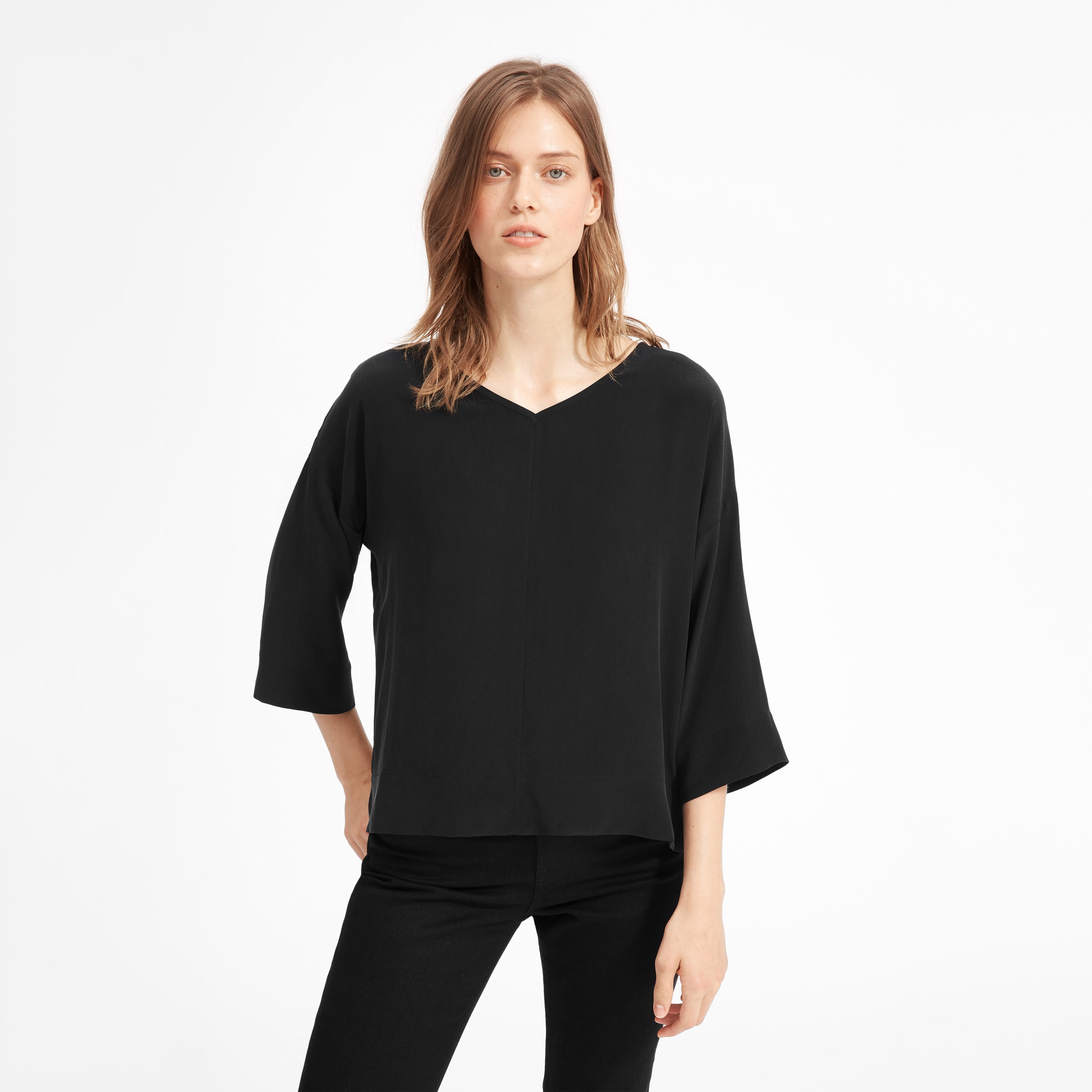 Black silk v neck blouse clearance