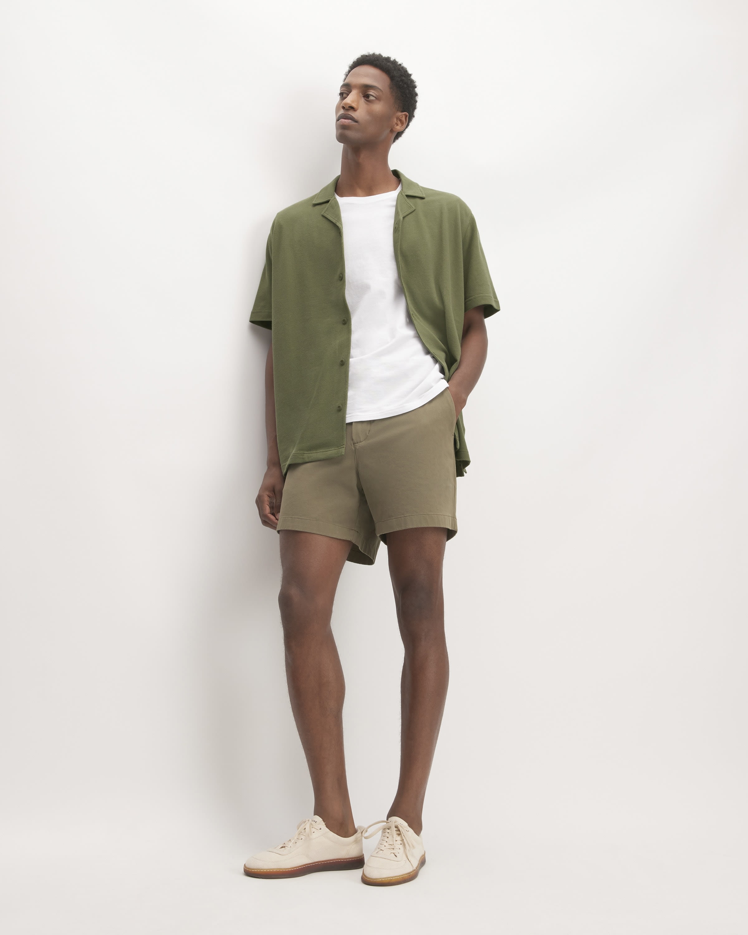 White t clearance shirt khaki shorts