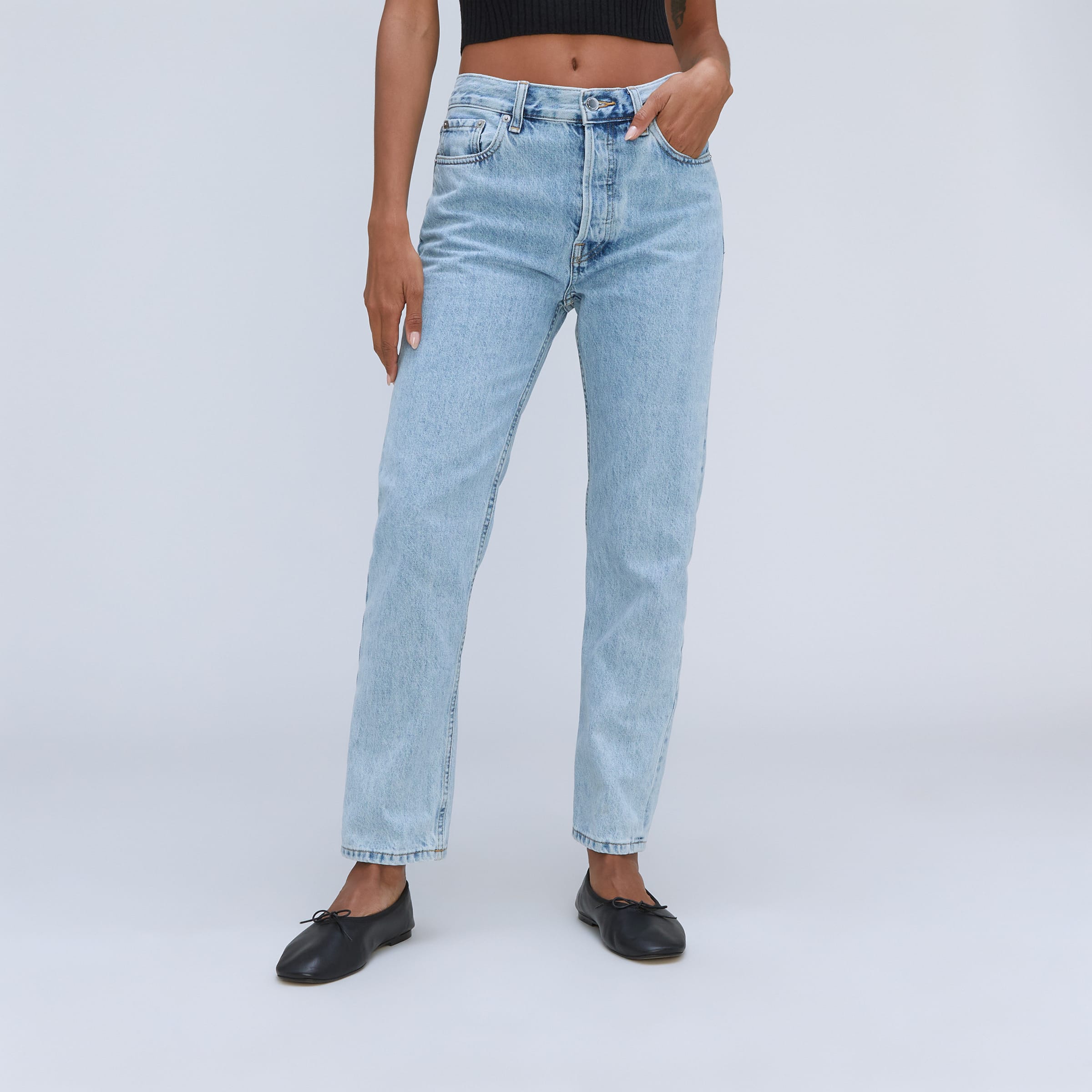 Mid Wash Cotton Relaxed Fit Women's Jeans