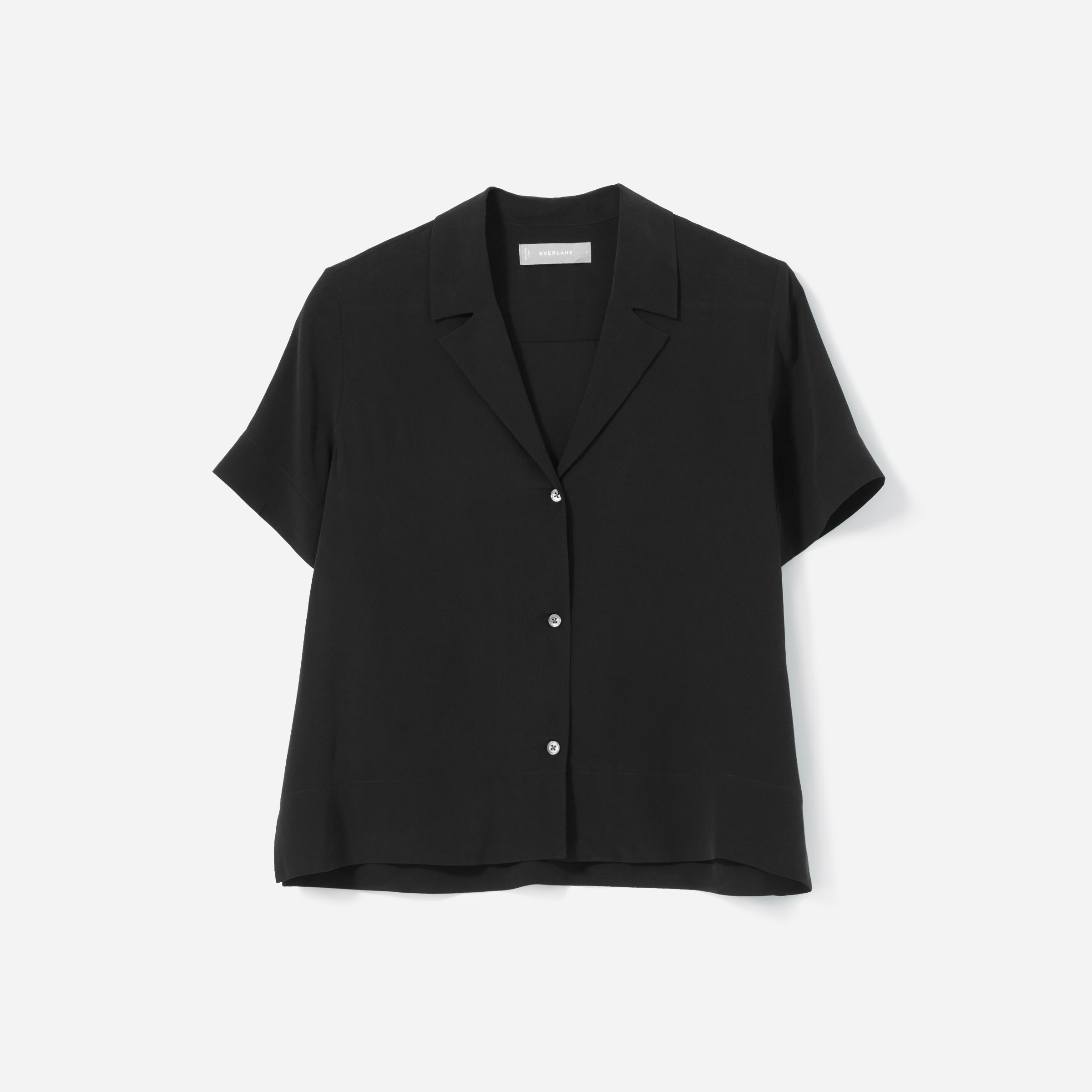 Short-Sleeved Shirt White and Black Silk Twill with Colombe e