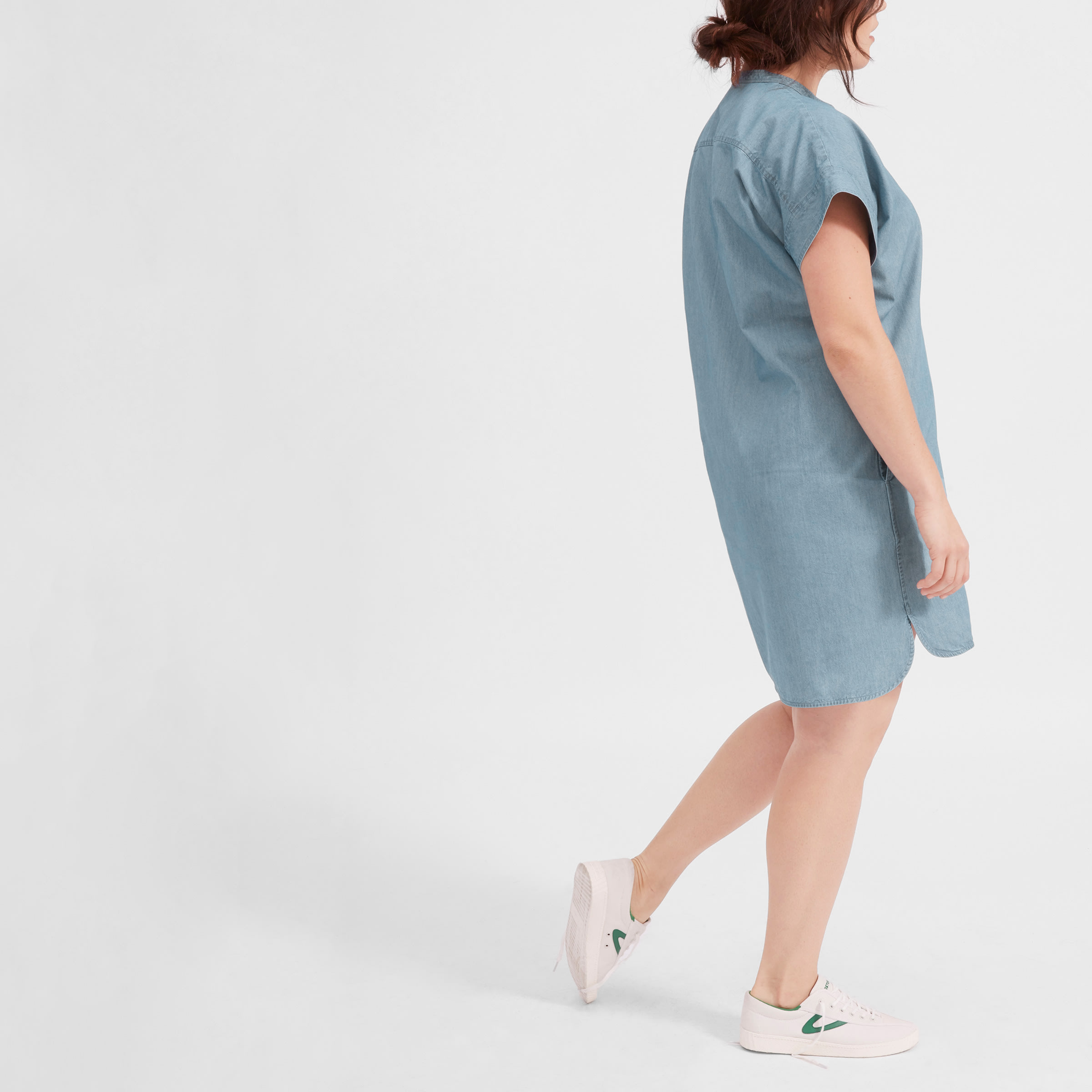 everlane split neck jean dress