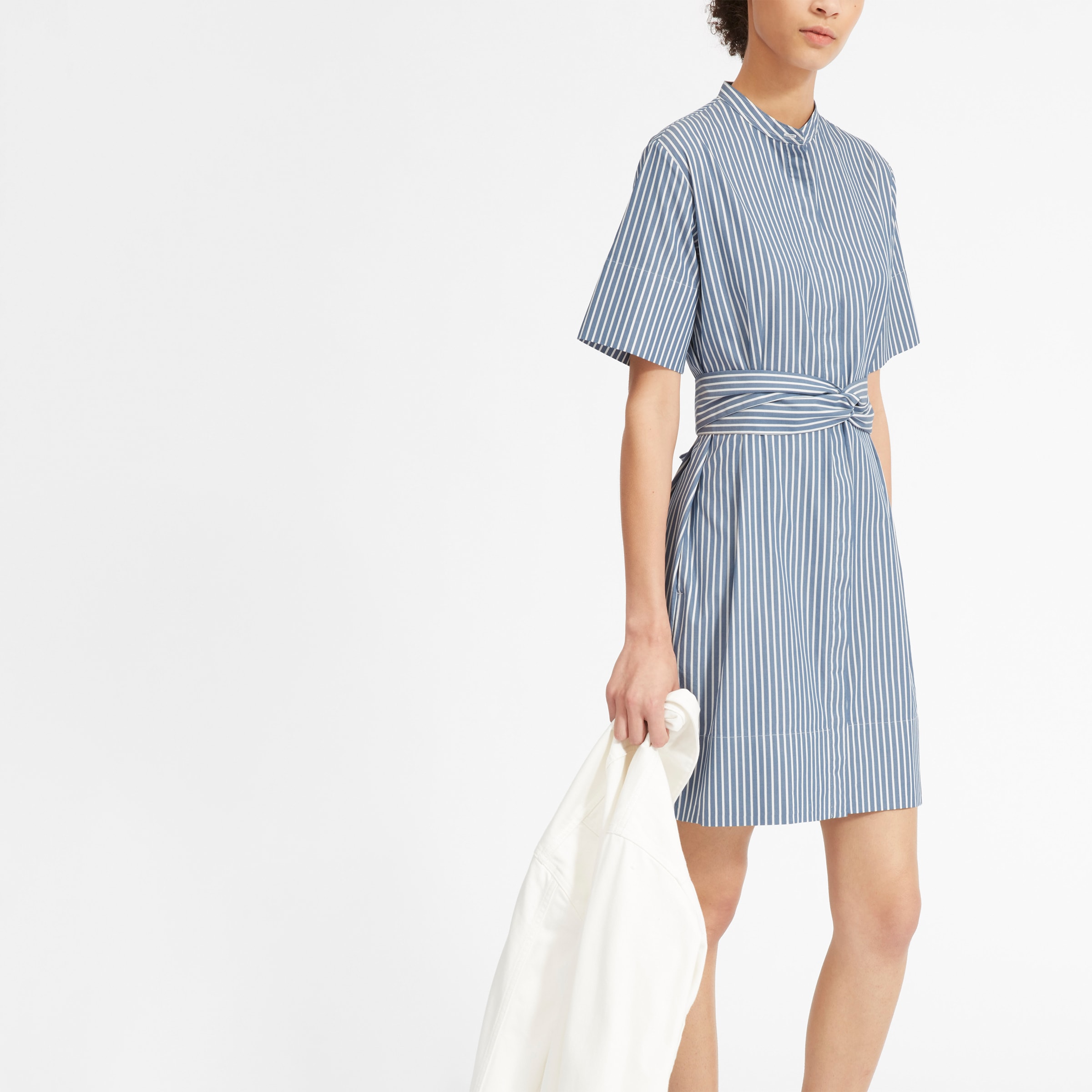 The Cotton Collarless Belted Shirtdress