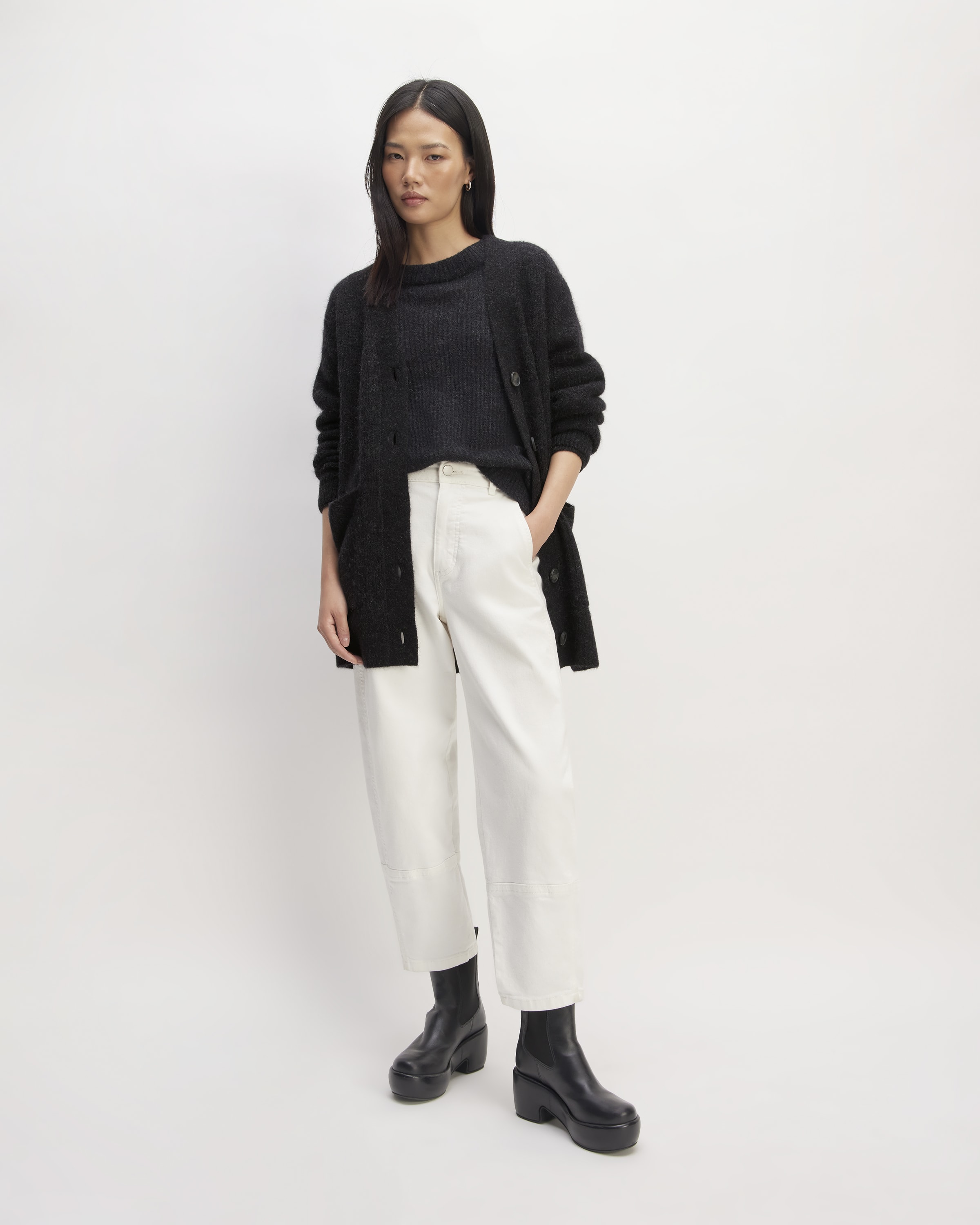 The Oversized Alpaca Pocket Cardigan Heathered Black – Everlane