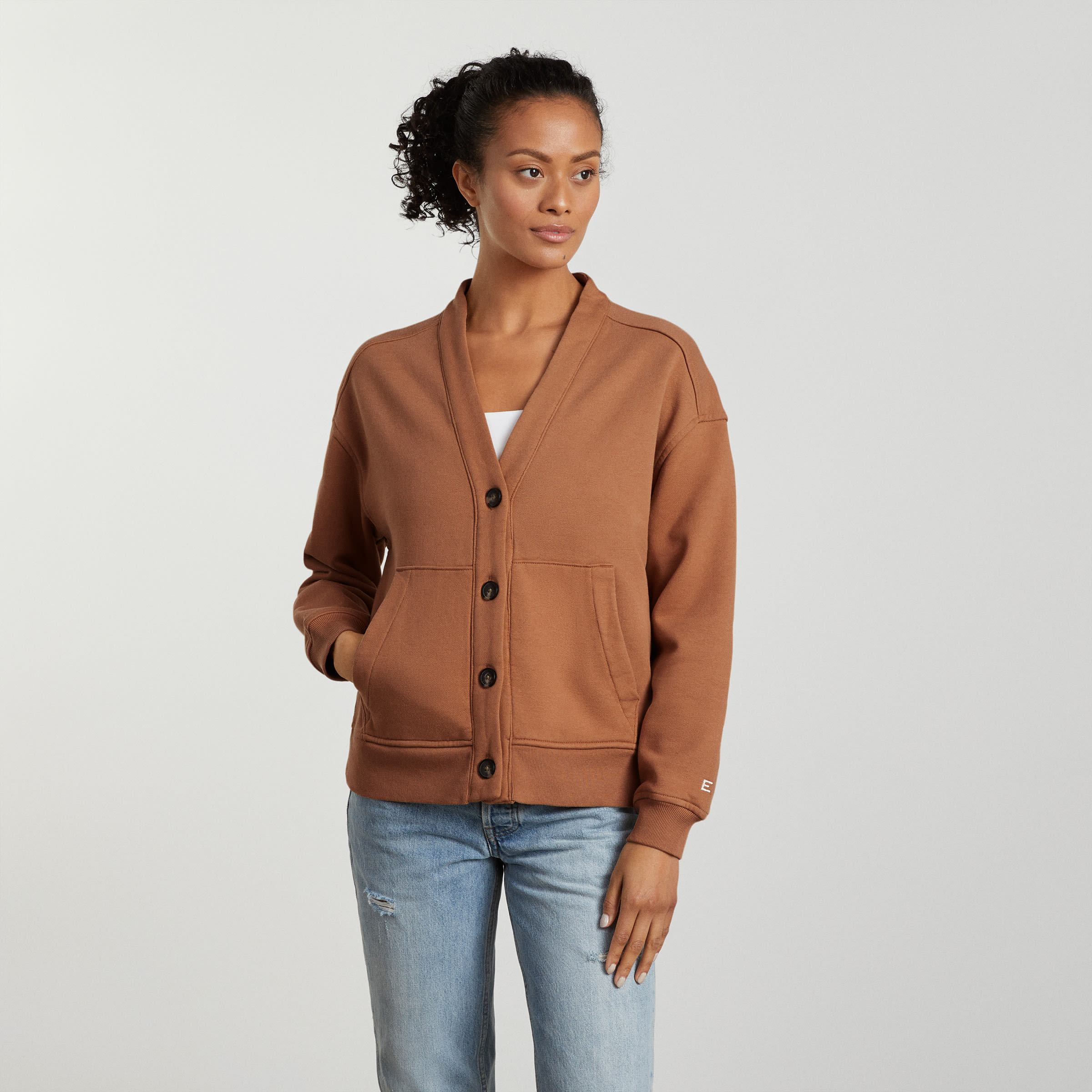 The Organic Cotton Varsity Cardigan Tawny Brown – Everlane